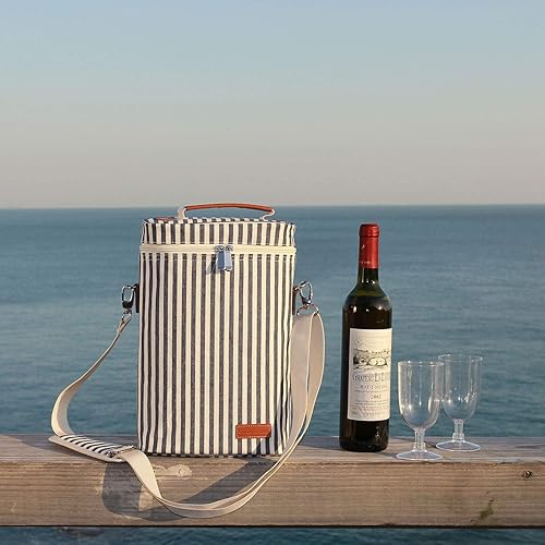 Miniatura 8 de Bolsa para vinos con aislamiento, para 2 botellas, bolsa de viaje acojinada, con correa para el hombro y sacacorchos, regalo perfecto para los