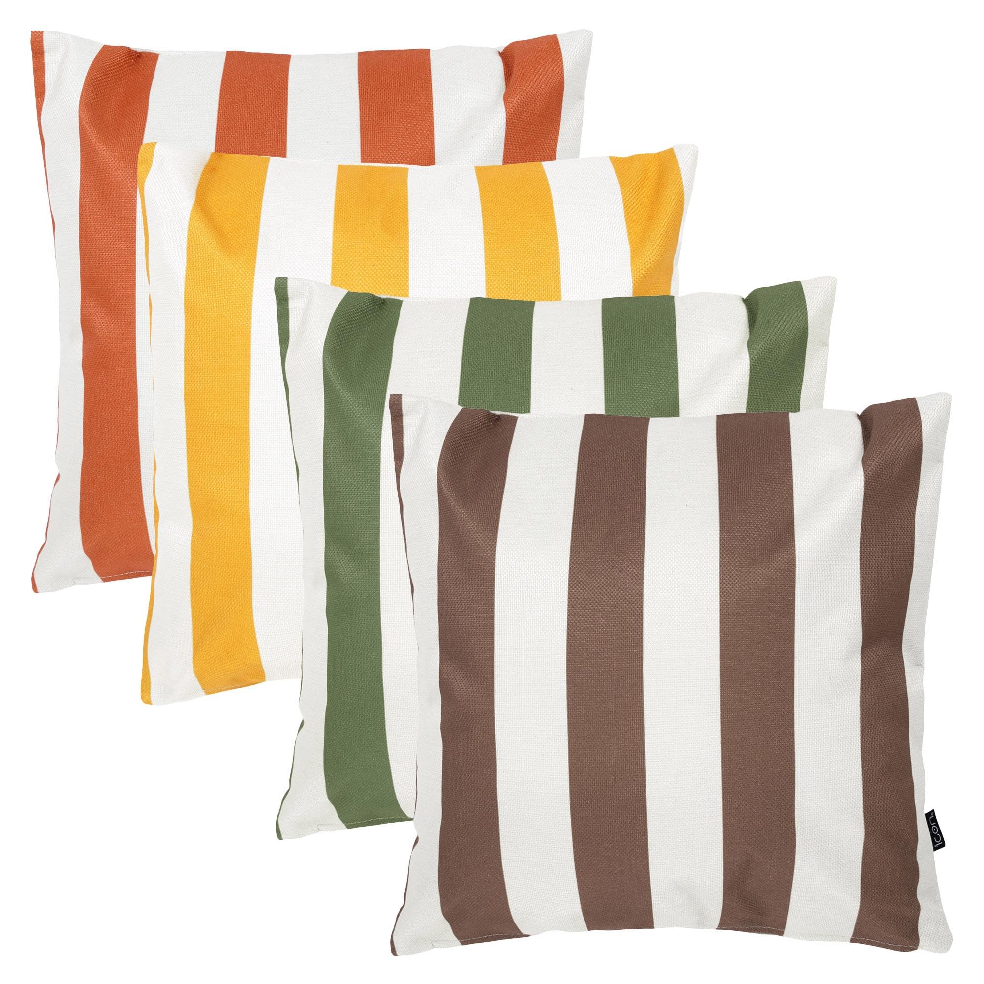 icon Indoor Outdoor Cushions Filled, Stripe Collection, Print Mix, Set of 4, 43cm x 43cm, Water Resistant, Yellow Outdoor Cushions for Garden Furniture, Lounge, Garden, Patio