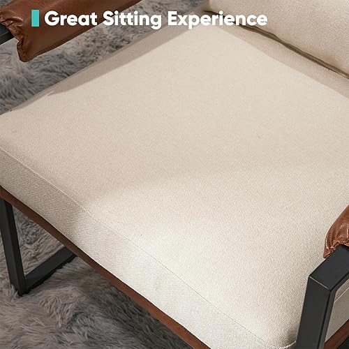 Miniatura 8 de JOYBASE Silla decorativa de piel sintética, silla decorativa moderna de mediados de siglo, sillón, marco de metal, cómoda silla de lectura, sillón