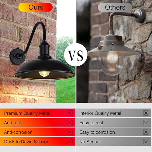 Miniatura 7 de Iluminación exterior de granja de 15 pulgadas del atardecer al amanecer para casa con parte inferior antiestanque, luz de granero al aire libre,