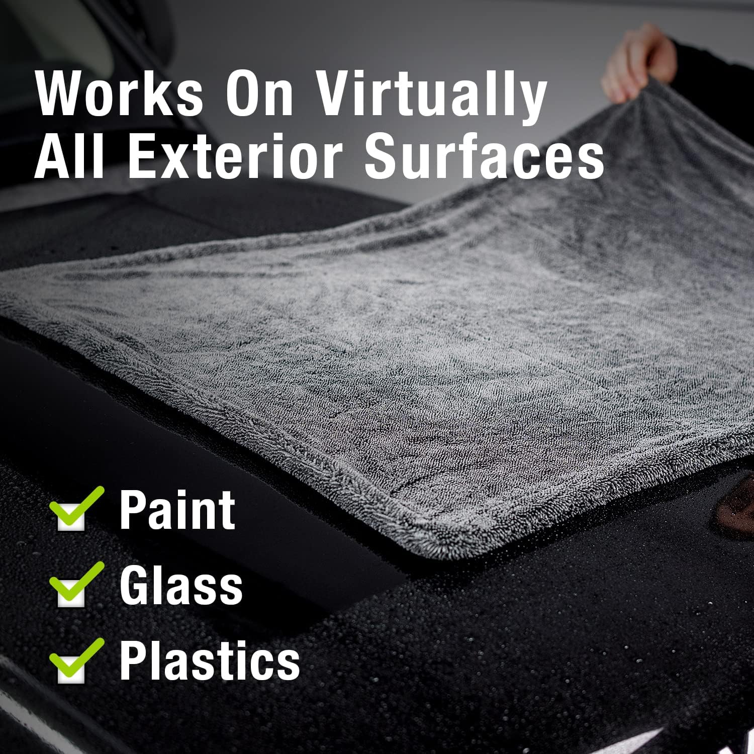 ExoForma Mega - Toalla de secado de coche de 2 unidades, sin rayas, arañazos o manchas de agua, microfibra grande de alta calidad de 1200 g/m², diseño de pelo de doble torsión y sin bordes para 1