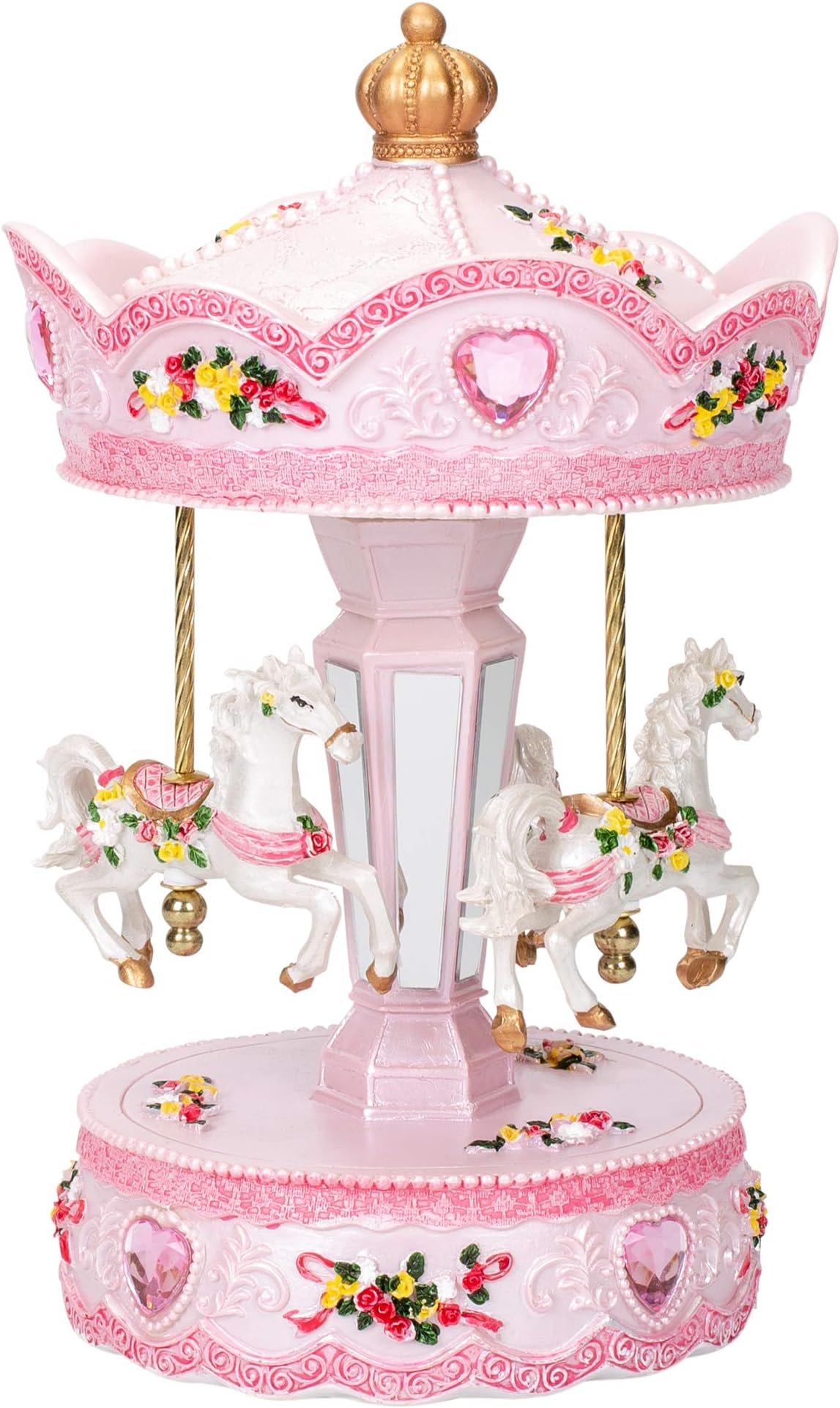 Elanze Designs Pink Rose Horse Musical Carousel 10 inch Rotating Figurine Plays Tune Memory