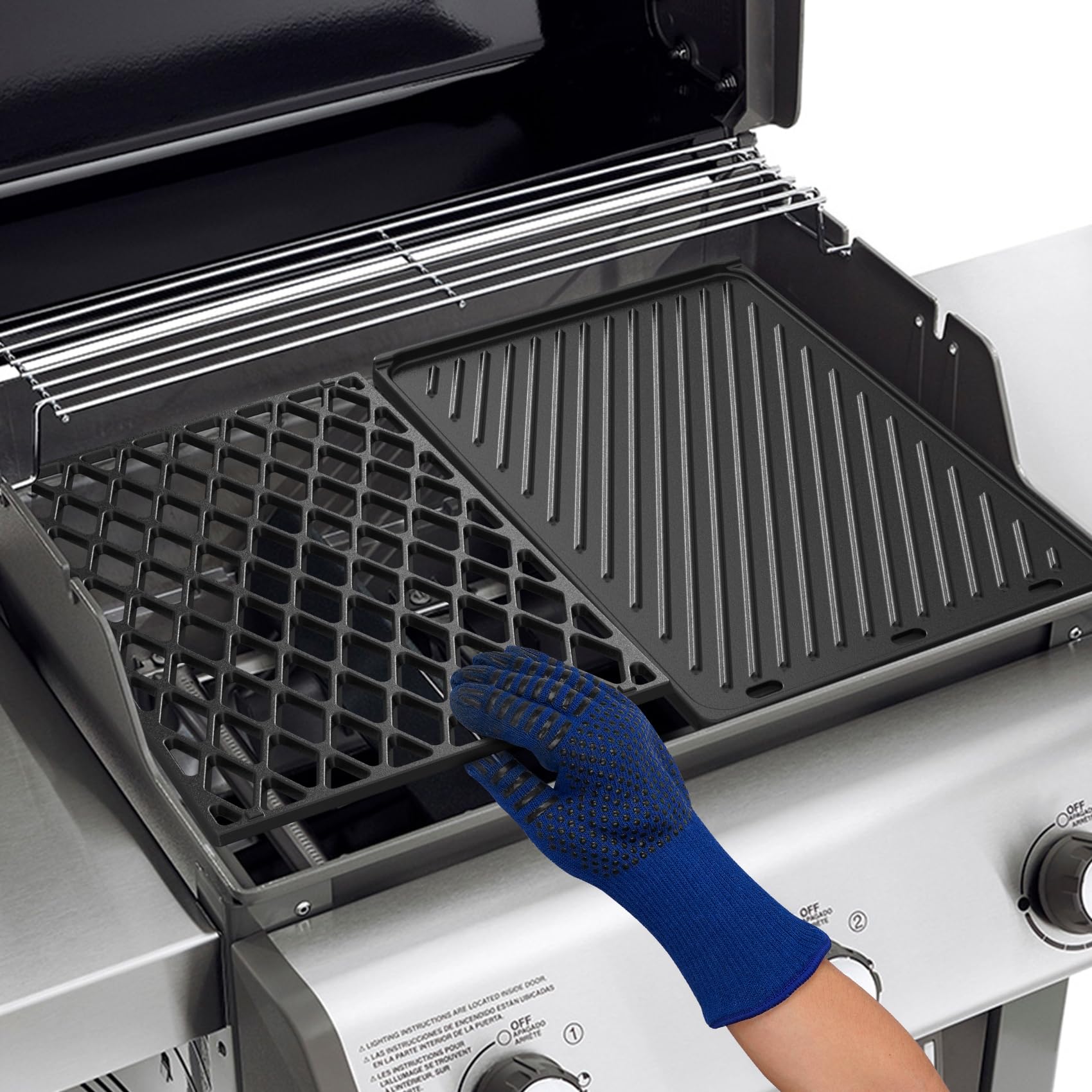 Onlyfire Set de Plancha Reversible y Parrilla de Cocción de Hierro Fundido para Parrillas de Gas Weber Spirit I y II Serie 300, Spirit Serie 400, Spirit E/S 310, 320, 330, Spirit 700