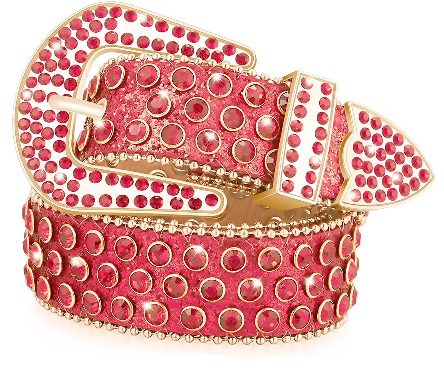 Xpvezl Studded belt Rhinestone Belt for Women Men BB Belt Y2K Style Cowgirl Bling Belt Western Belt Festivals Gifts Belt, Red, M: fit waist size 33-37