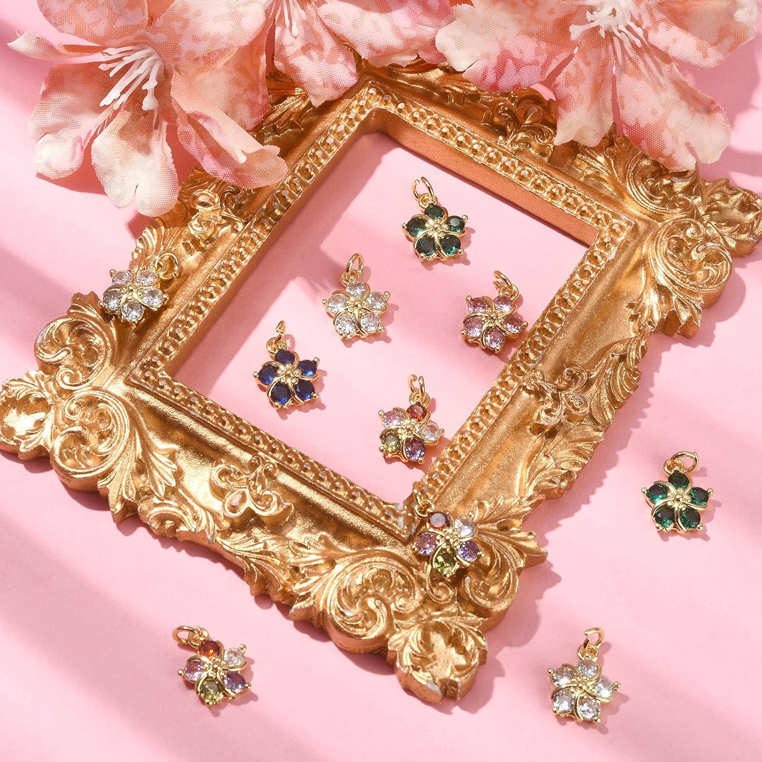 KitBeads Cubic Zirconia Random Flower Charms - Real Gold Plated Floral Petal Crystal Charms for Jewelry Making - Image 6