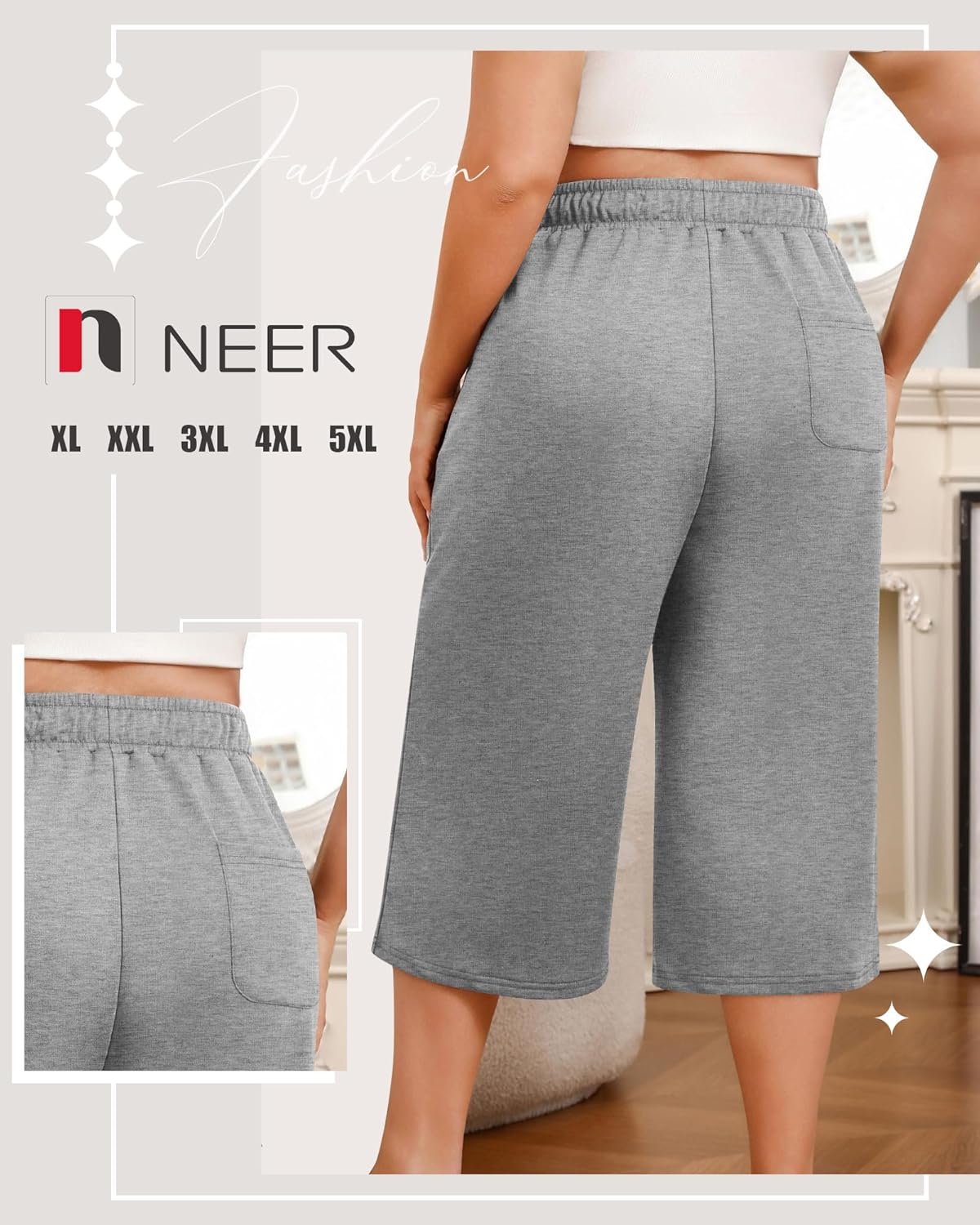 Neer 3 Pack Women's Plus Size Capri Pants, Drawstring Crop Lounge Sweatpants Summer Casual Loose Cropped Pant with Pocket - Image 5