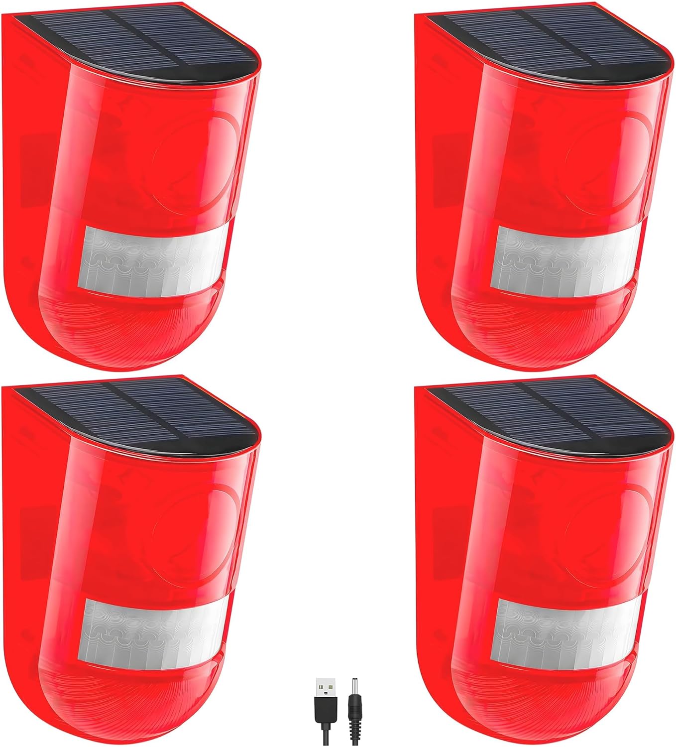 Alarma solar de sonido y luz con sensor de movimiento de 110 decibelios, alarma de sonido de sirena y 6 LEDs de advertencia de destello y sistema de