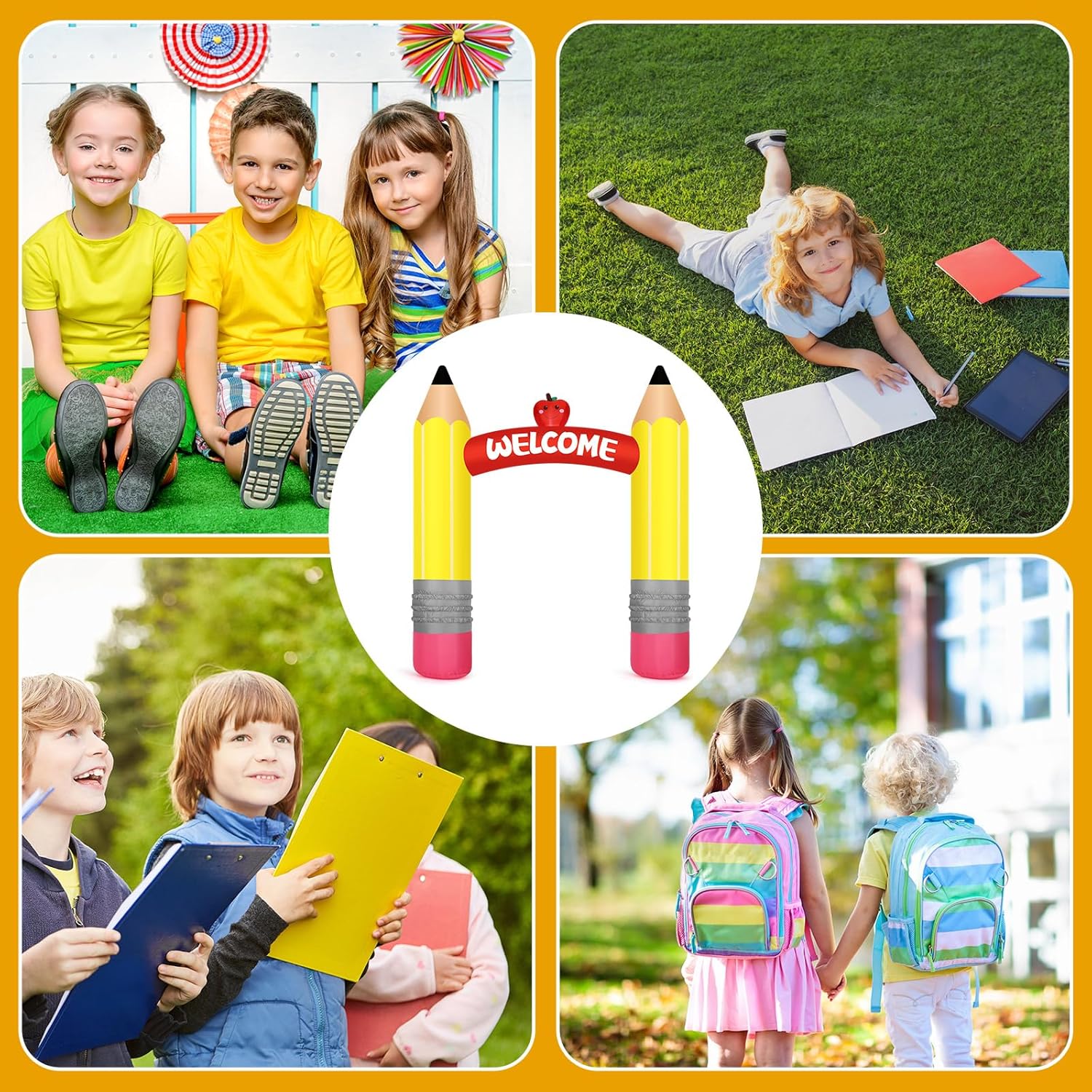 Leyndo 9 ft Back to School Inflatable Archway, Large Pencil Inflatable Arch with Welcome and Apple, Blow up with Build-in LED Lights for Welcome Back to School Classroom Birthday Party Display Decor