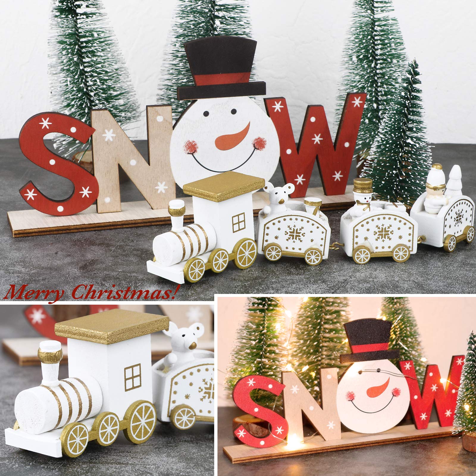 BHGT Weihnachtszug Aus Holz - Dekorativer Xmas-Zug Mit Schriftzug, Perfekt Für Die Festtagsdeko