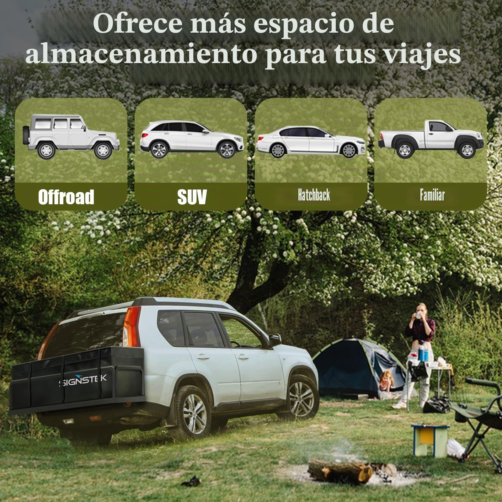 Signstek Caja trasera enganche remolque, bolsa equipaje extensible, impermeable, duradera suave, 417 L, 500 D PVC, para familia, al aire libre, escapada fin de semana