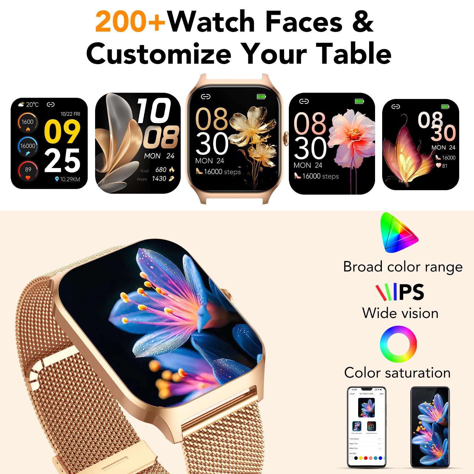 CASCHO Smart Watches for Women (Android/iOS), 1.85" HD Smart Watch with Calls/Messages/AI Voice Control, Sleep/Heart Rate, 120+ Sports Modes Fitness Tracker Watch, Gold & Pink Dual Strap