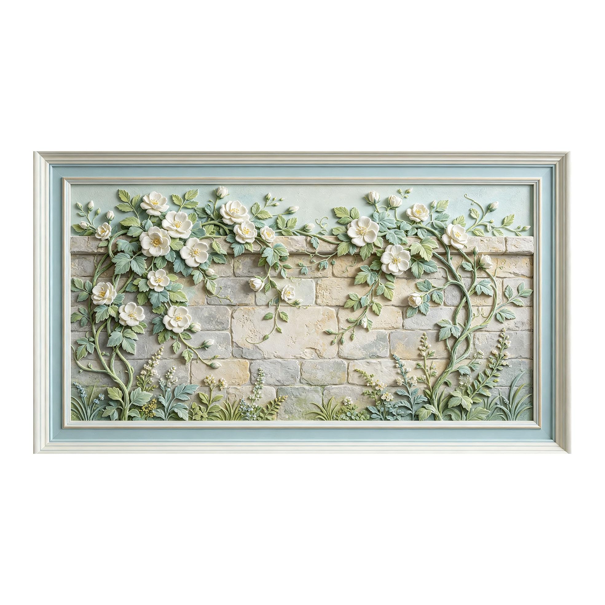 Murasolite 3D Framed Wall Art Provence Floral Brick Wall Relief Effect SelfAdhesive Fabric Mural Wall Decor， Peel and Stick No Damage to Wall， AntiFall Safe Design for Bedroom Living Room