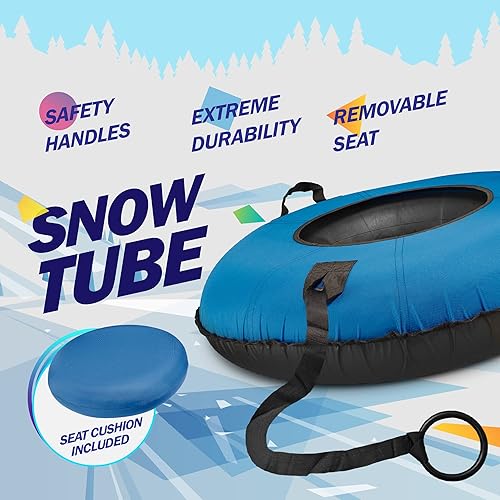 Miniatura 12 de Slippery Racer Tubo de nieve inflable de grado comercial resistente con cubierta y cuerda, parte inferior de PVC, 44 pulgadas, azul