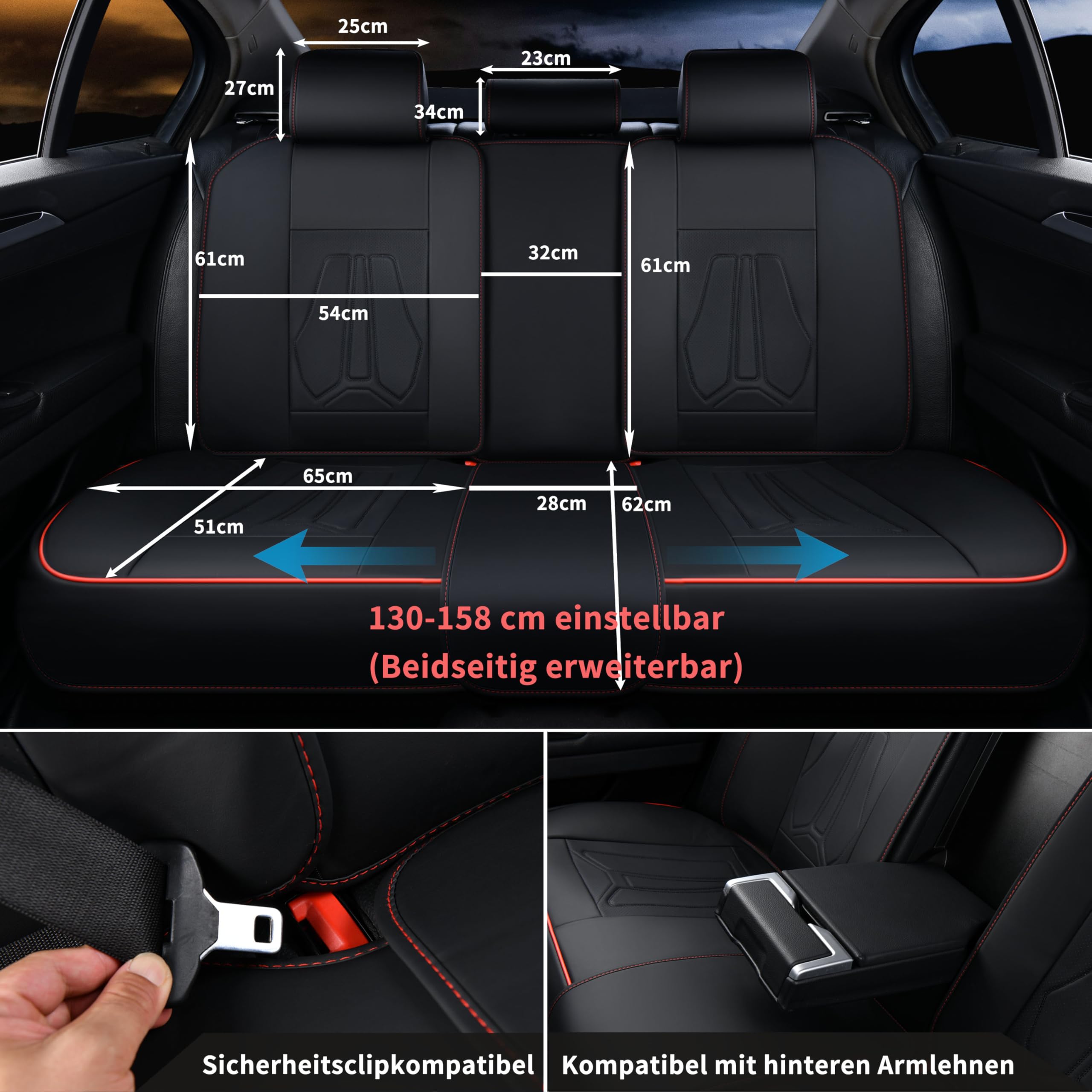 Universelle Auto-Sitzbezüge Komplettset, Fahrzeuginnenausstattung, Autositzbezüge Nappa-Leder – passend für 90% Autos, SUVs und Geländewagen (Schwarz,for Skoda Superb -2014)