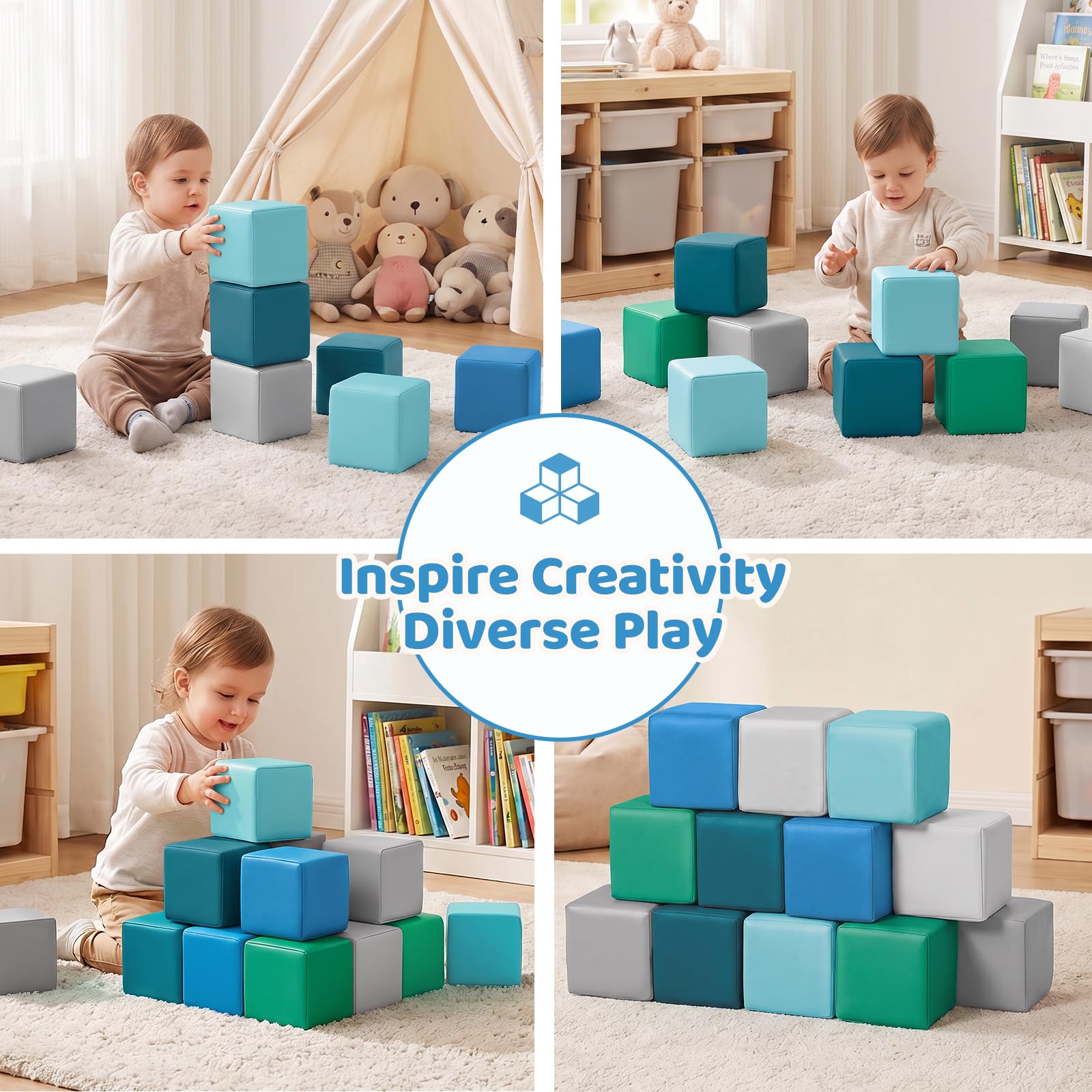 JungleDove Softplay-Set für Kleinkinder: 12-teiliges Spielgerät aus PU-Lederschaum für Babys – Softplay-Blöcke für den Innenbereich – Spielzimmer für Vorschulzentren
