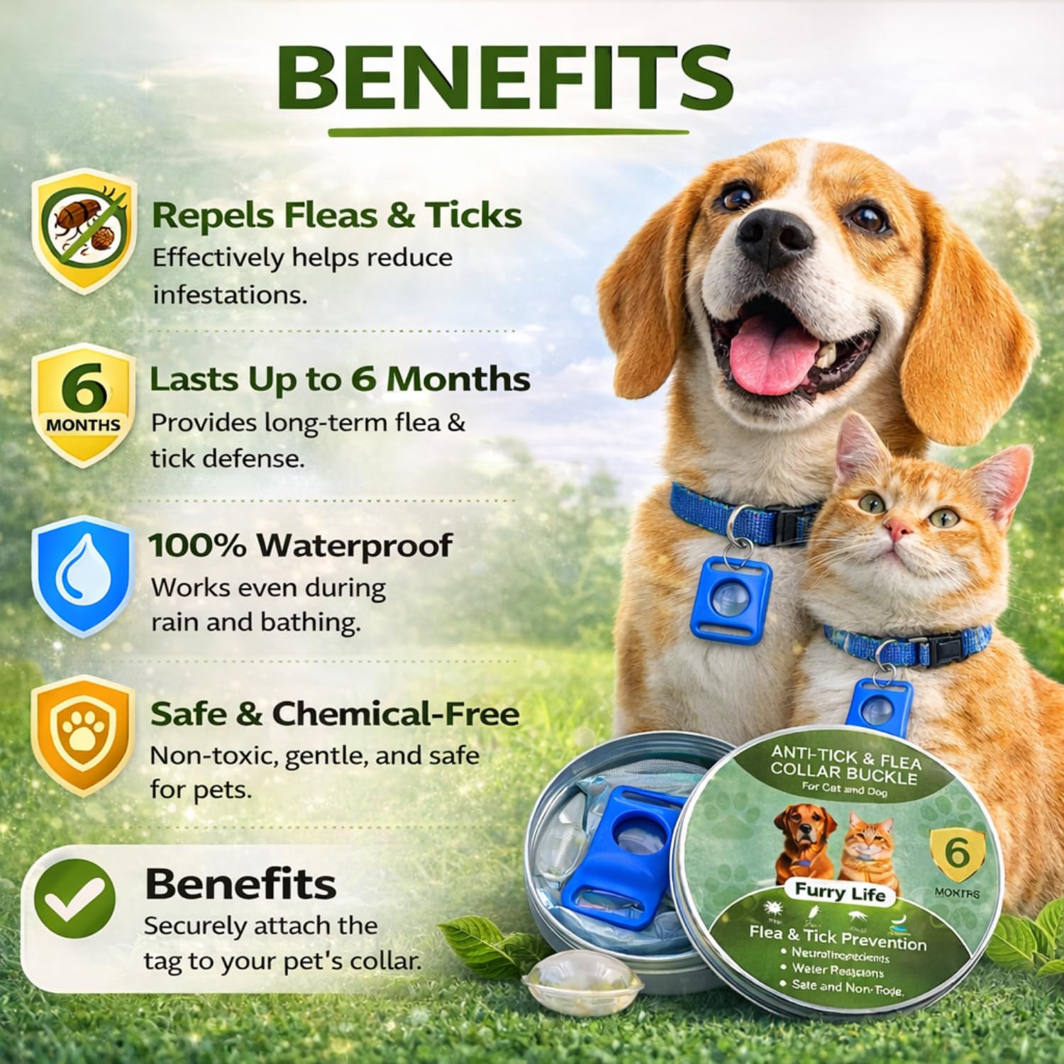 Furry Life Flea & Tick Prevention Pet Tag β Waterproof Collar Pendant, Chemical-Free Protection for Dogs, Cats & Small Pets, Safe for All Breeds (Blue) 4