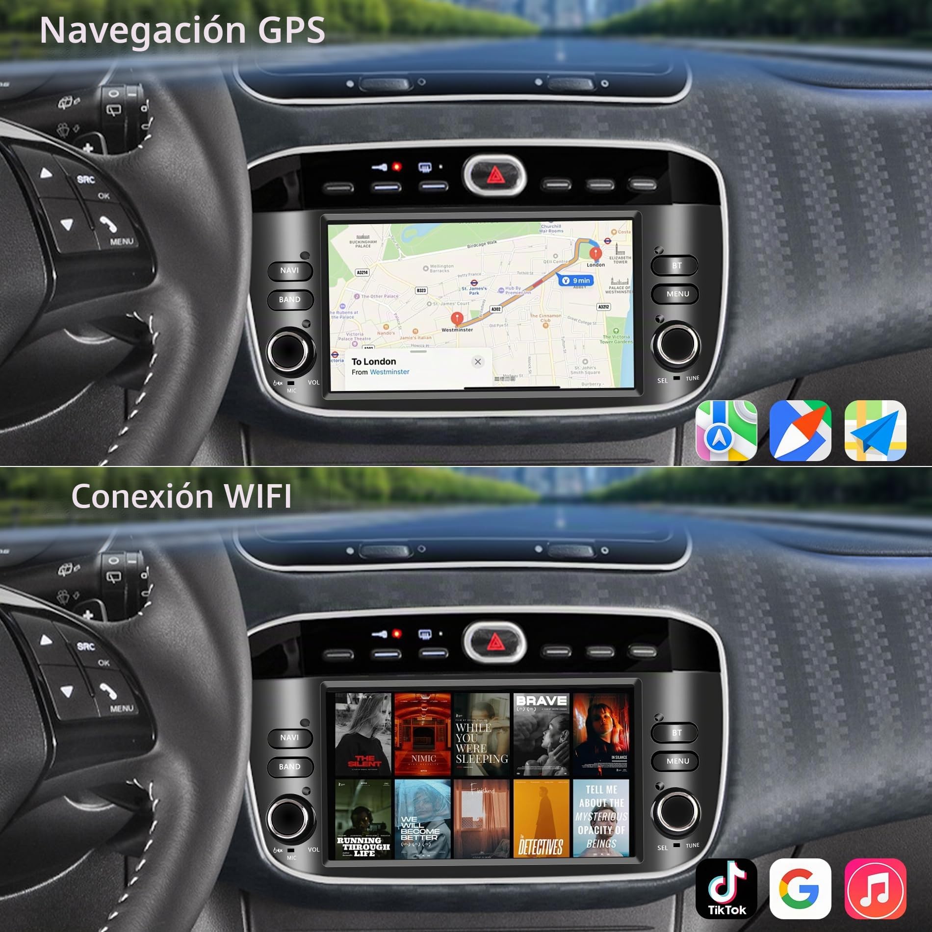 Radio de Coche Fiat Punto (2010-2016) / Linea (2012-2015) Wireless CarPlay&Android Auto Stereo Auto Bluetooth 7 con Pantalla para Táctil con FM/GPS/SWC/Mirror Link (Lling-Fiat Punto)