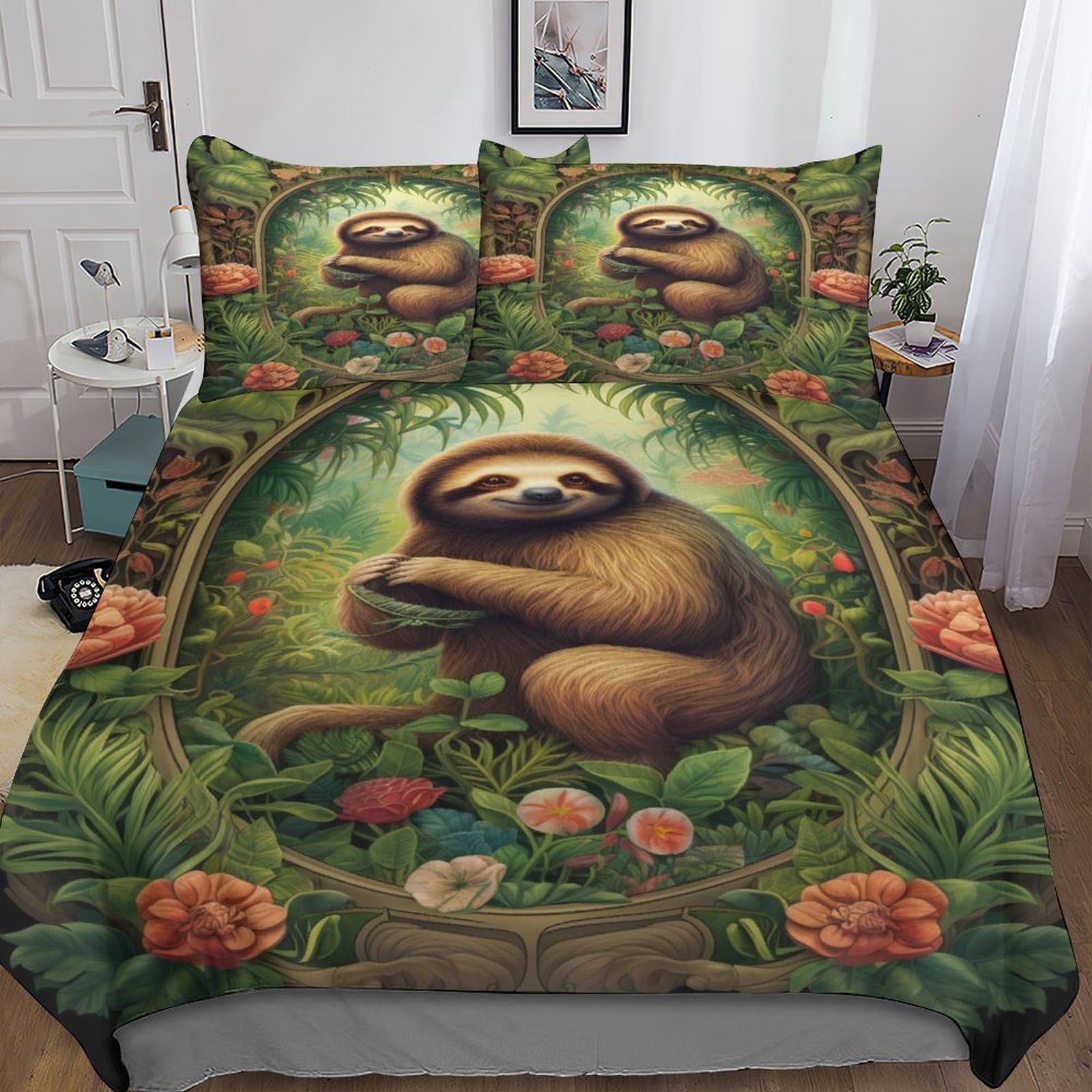 MEFESE Kids Cute Sloth Premium Quality Bedding Collection Duvet Cover With Pillow Cartoon Animal Quilt Cover Bedding Bedroom Set for Girls Boys Children Soft Comfortable Washable King（220x240cm）