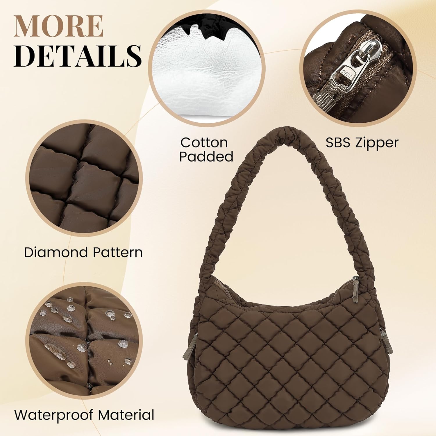 Tote Bag for Women, Large Puffer Bag and Work Bags with Zipper, Quilted Tote Bag for Travel, Daily, Work, Gym, Beach - Image 5