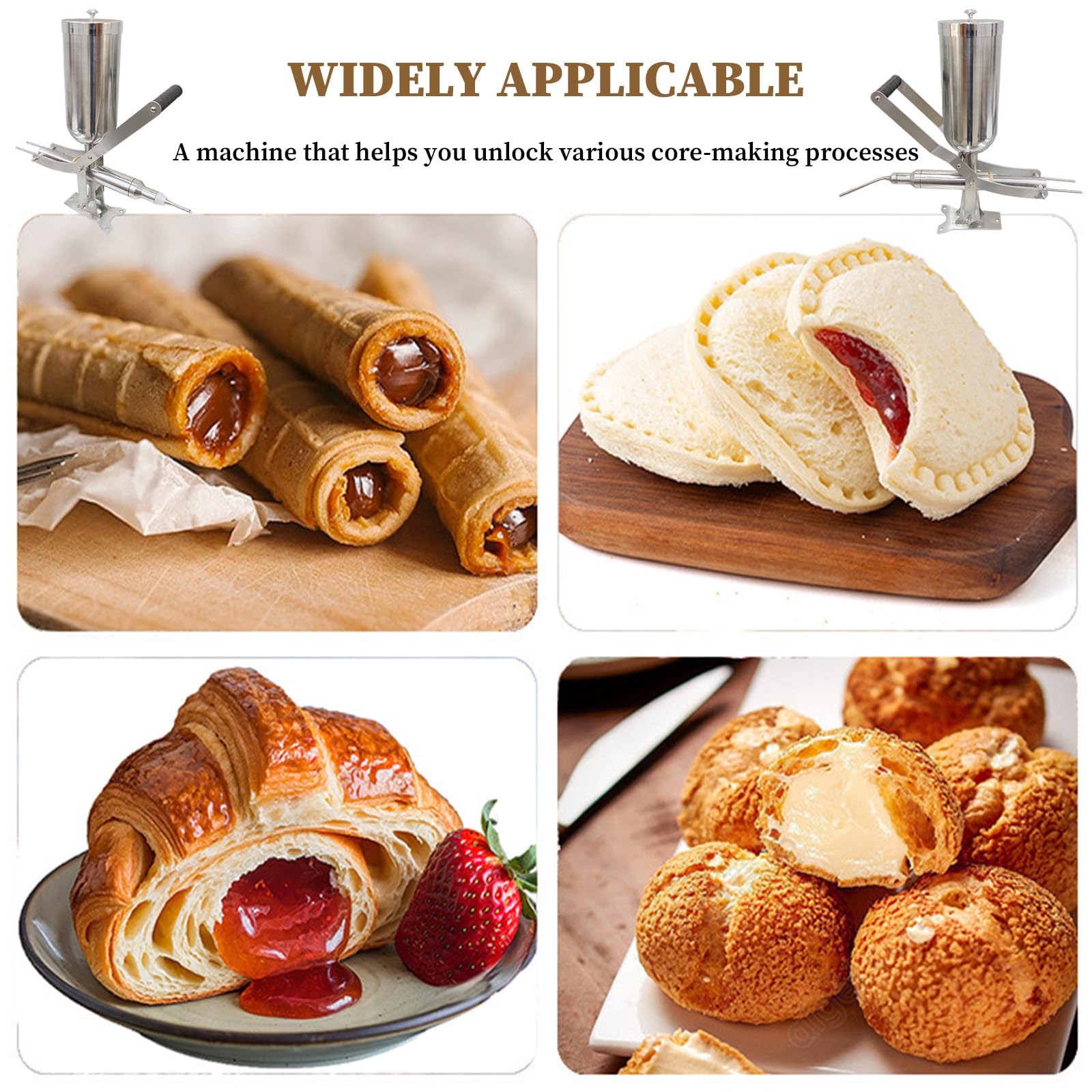 Inyector de Caramelo de Acero Inoxidable, Rellenadora Profesional de Crema, Rellenadora de Acero Inoxidable con 4 Boquillas para el Hogar y Panaderías CT-01