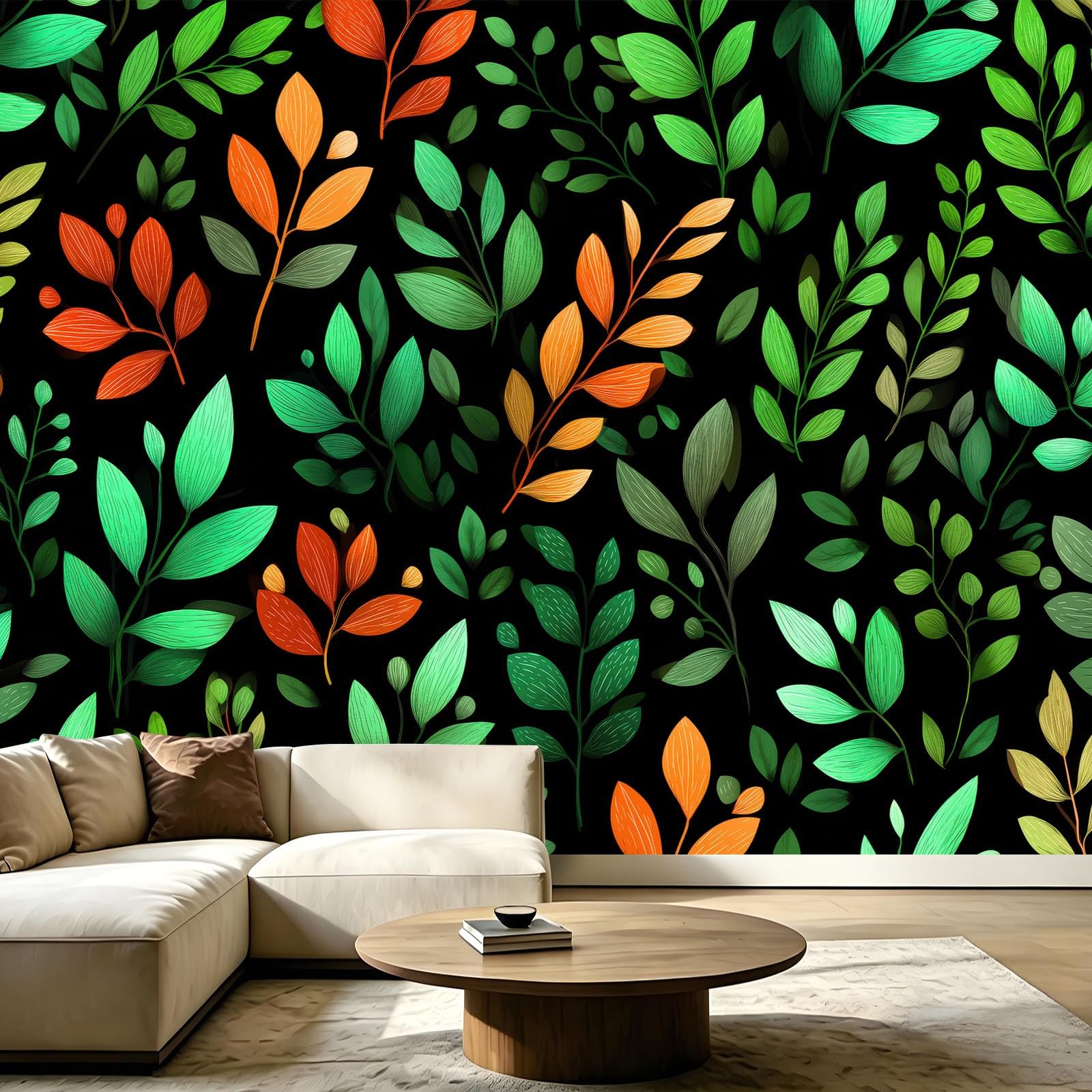 Carta da parati fotografica in seta, motivo foglie botaniche, minimalista, in tessuto non tessuto, XXL, decorazione da parete per sala da pranzo, cucina, appartamento, 350 x 256 cm