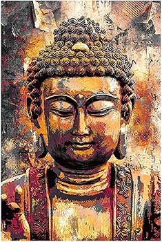 大仏　絵画　縦約41cm　アート　美術　インテリア　置物　コレクション　詳細不明 Amazon.co.jp: 抽象的な落書き大仏キャンバス絵画宗教的な