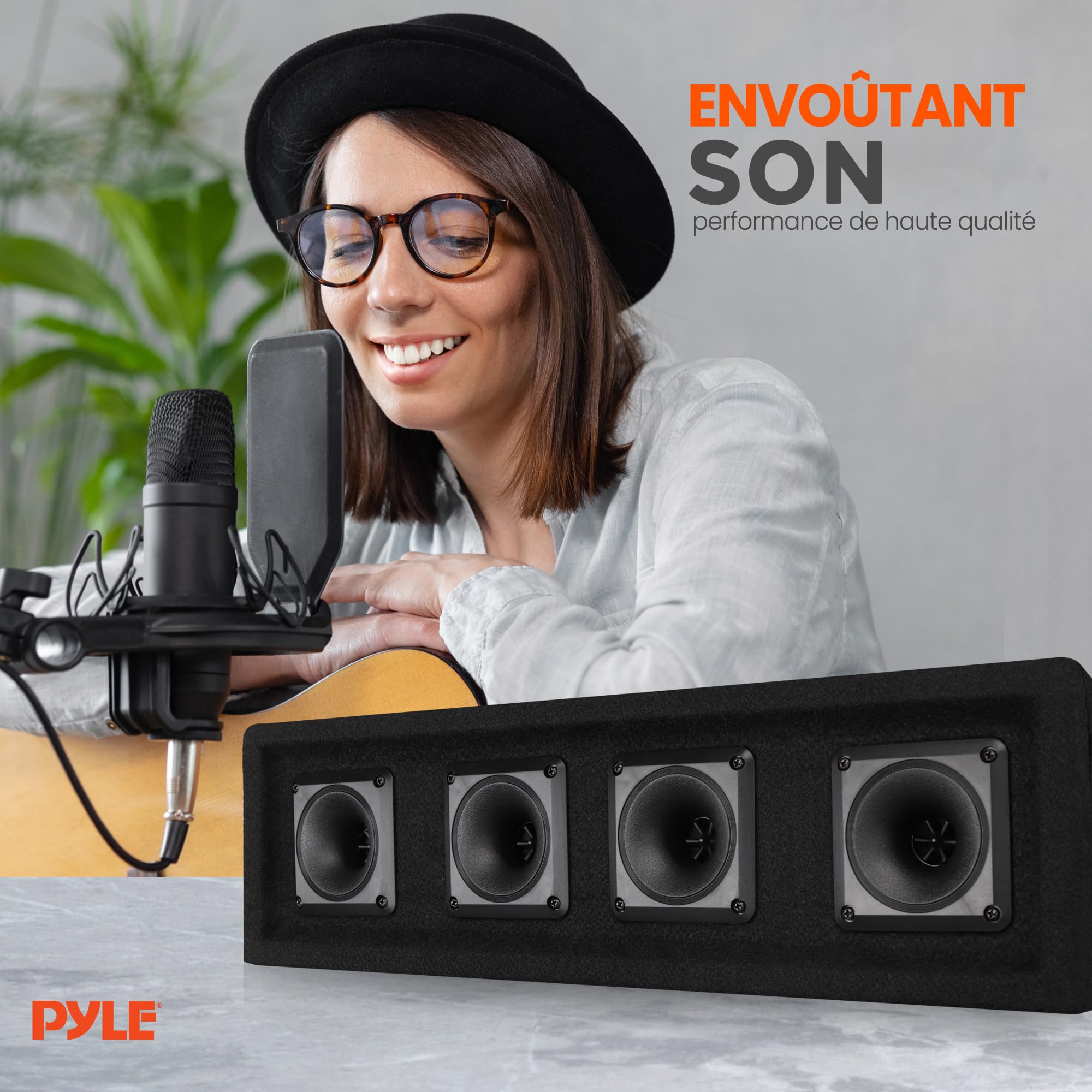 Pyle Système de Haut-Parleur DJ 4 Voies Pro, Puissance de 300 Watts, 150 RMS, Quatre Tweeters Piezo de 3 Pouces, Impédance de 8 Ohms, Reproduction Audio à Gamme Complète, Fini Moquette Noire
