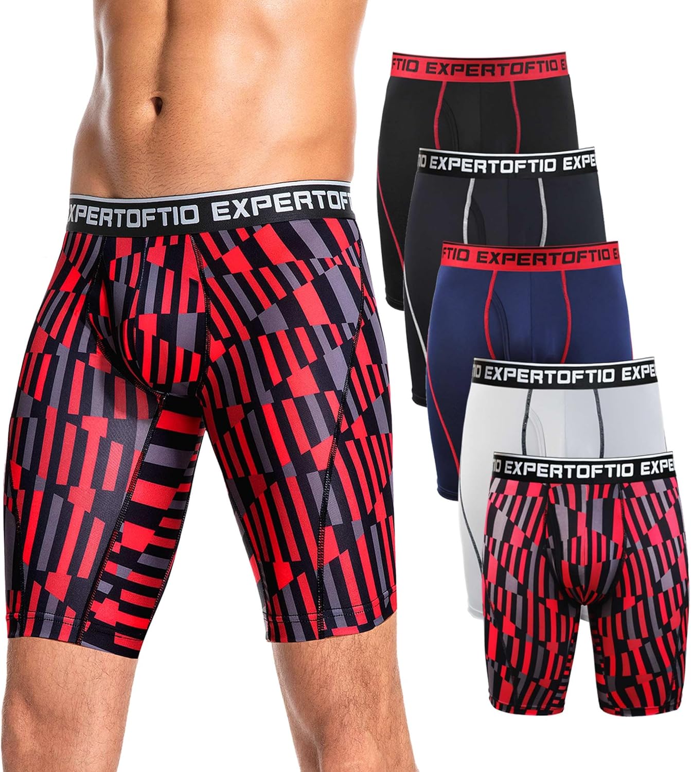 Expertoftio Men's Underwear 9 Inch Extra Long Leg Boxer Briefs for Men Pack, Athletic, Sport, Quick Dry, Moisture Wicking Fly