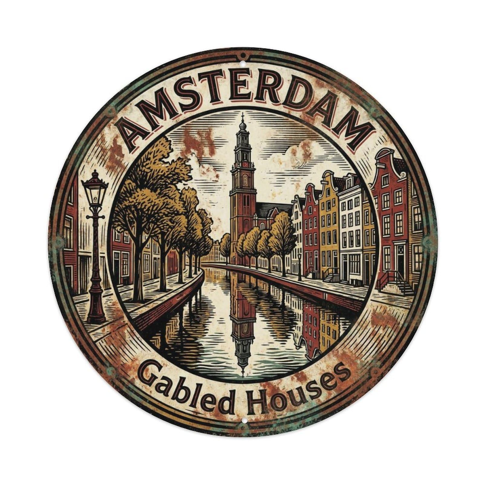 Yrnq 8X8inch Vintage Style Vintage Travel Amsterdam Netherlands Voyage Metal Tin Sign