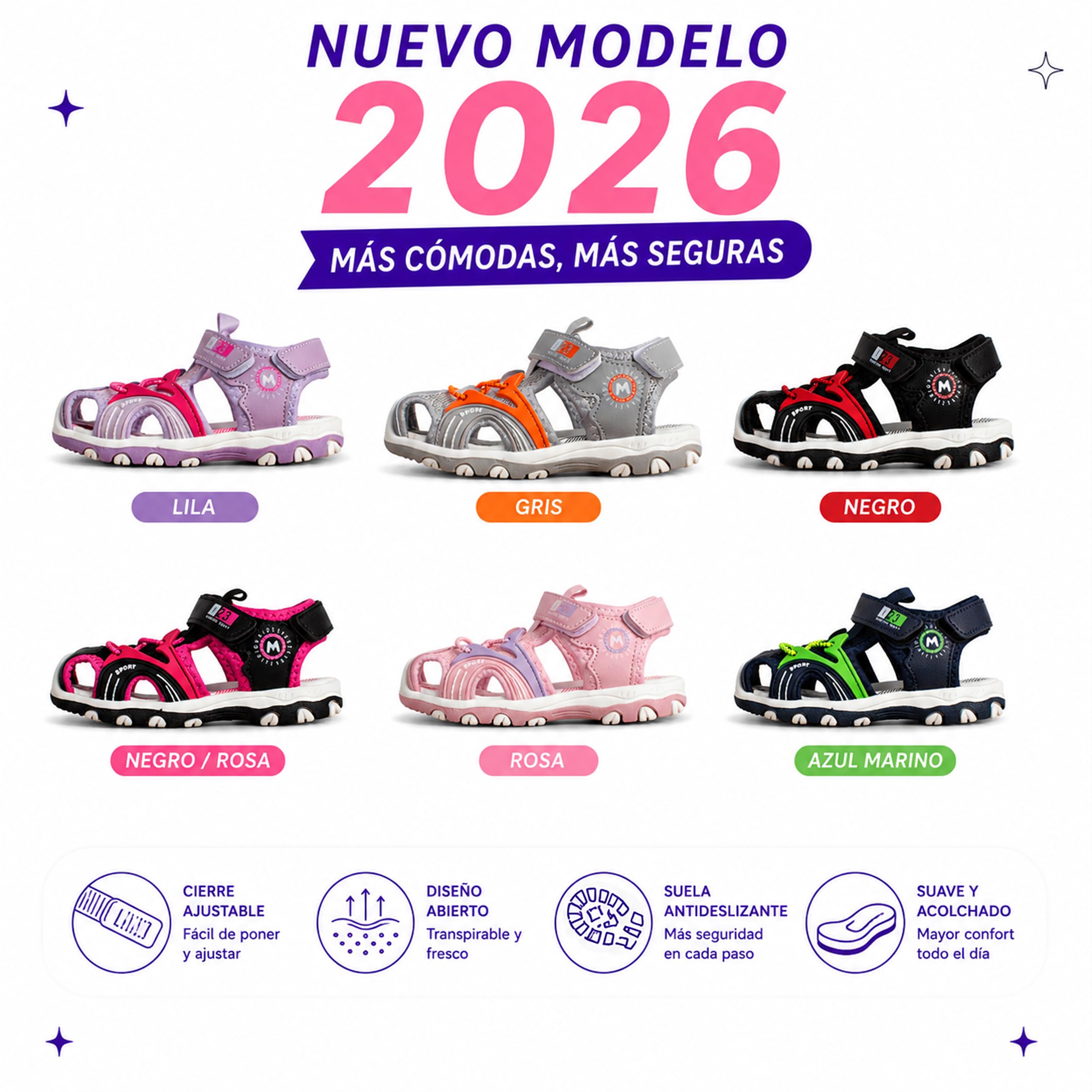 BESCH Sandalias Deportivas para Niños Niñas Talla 25-36 EU - Sandalia para Verano Transpirable al Aire Libre Unisex