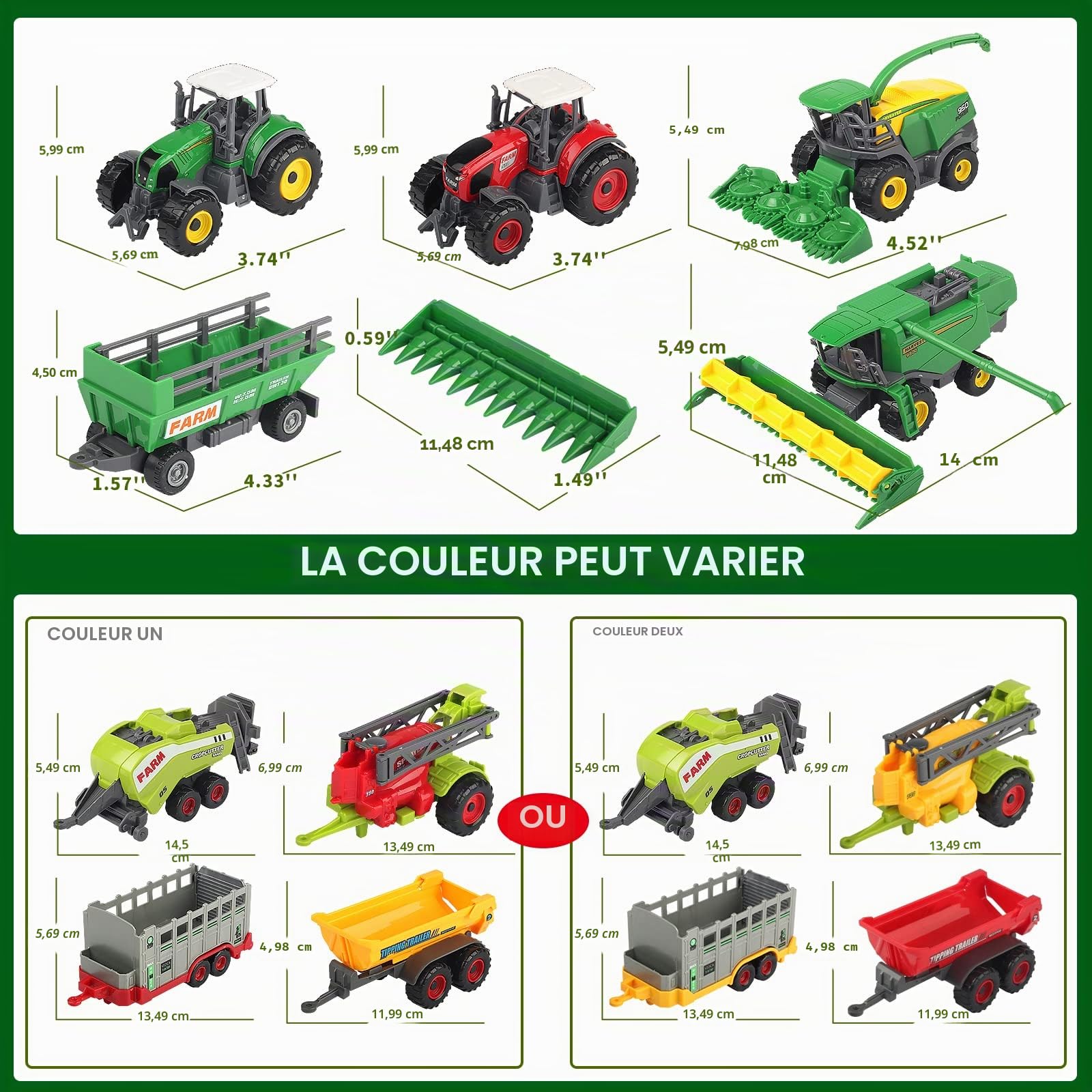 Oriate Kit de jeu de 34 pièces tracteur de ferme - Modèle camion moulé pression - Jouet 12 cm - Tapis 120x80 cm - Cadeau anniversaire