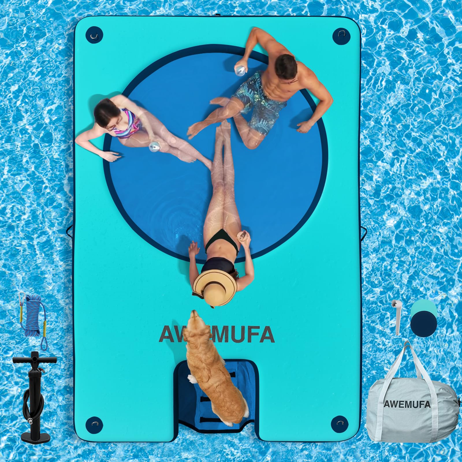 AWEMUFA Inflatable Dock Platform with Mesh Floating Water Hammock Lake Floats Island Raft Tannning Pool Lounger Water Mat for Family Party Pool Beach Ocean product thumbnail 3