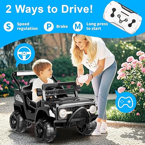 Miniatura 3 de Camión eléctrico para niños de 12 V, juguetes con luces LED, Bluetooth, reproductor de música USB, 3 velocidades, ruedas eléctricas, control remoto,