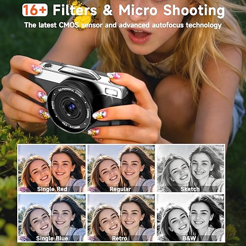 Miniatura 5 de Cámaras digitales 4K para fotografía, 64MP 16X Zoom Autofoucs Cámara de Vlogging para YouTube con pantalla abatible de 180°, cámara compacta