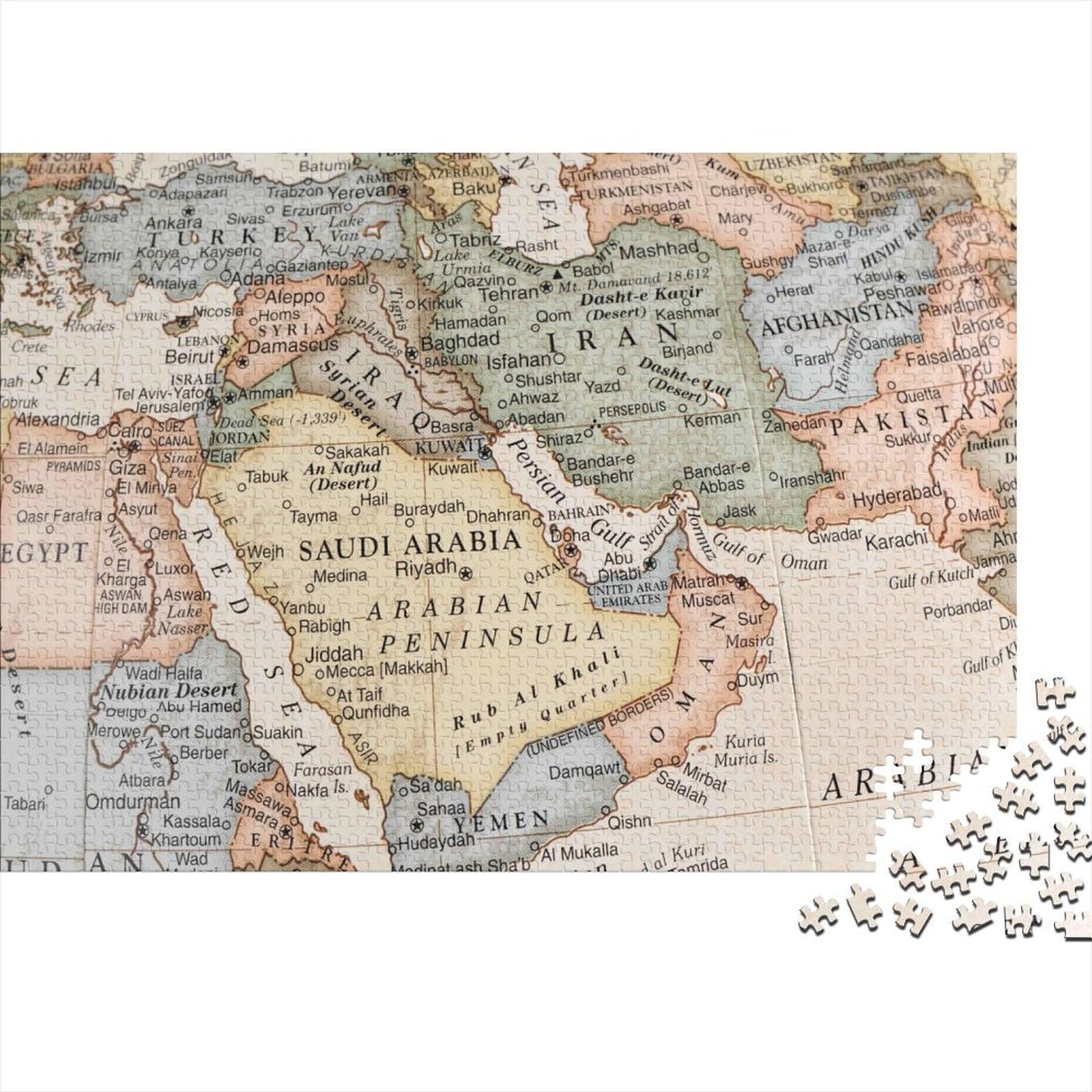 Middle East Map 1000 Piece Jigsaw Puzzle Paper for Adults Historical Geography Study 52x38cm/1000pcs