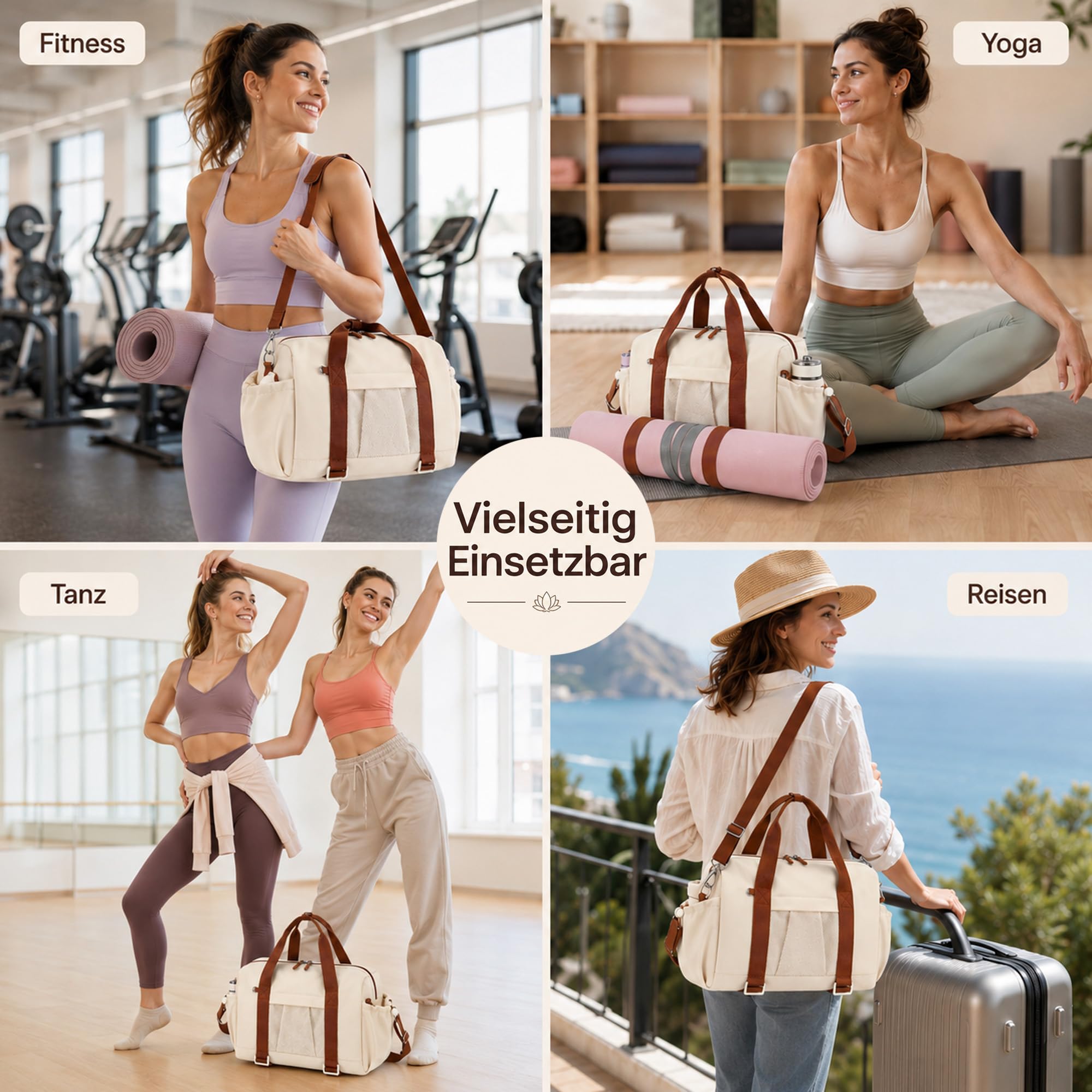 LEDAOU Borsa sportiva da donna con supporto per tappetino da yoga, 20 l, piccola borsa da viaggio come bagaglio a mano, borsa da palestra leggera con tasche per scarpe e scomparto bagnato, mini borsa