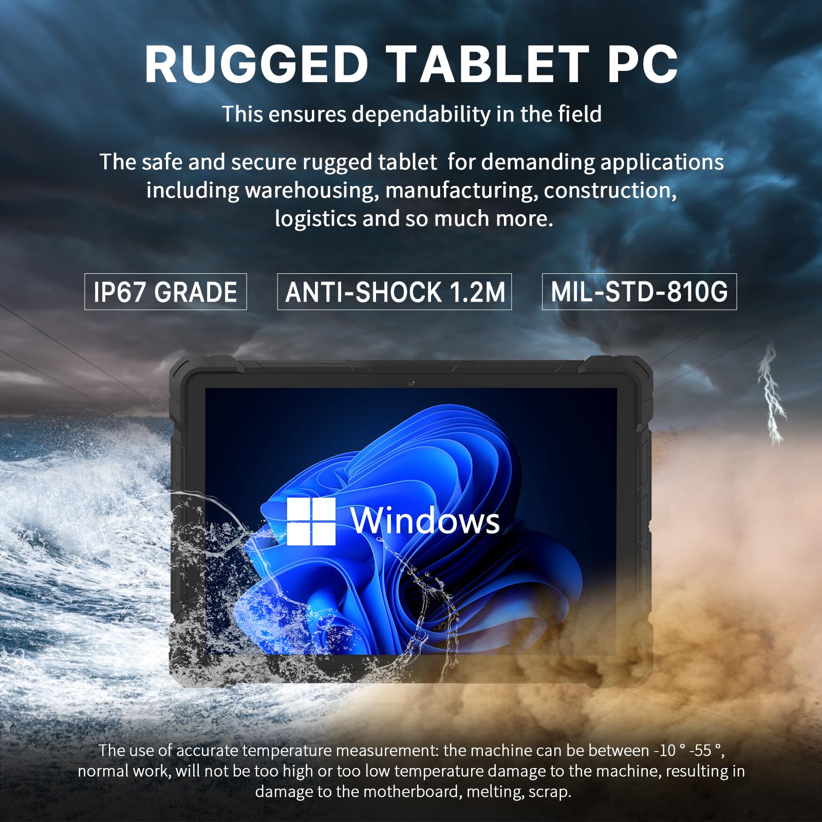Tablet Robusto, Tablet PC Outdoor Win 11 da 10,1 Pollici con 8GB RAM, 128GB ROM, Batteria 16000 mAh/4G LTE/GPS/WiFi 5.0/Bluetooth 5.0 Rugged Tablet per i lavoratori sul campo