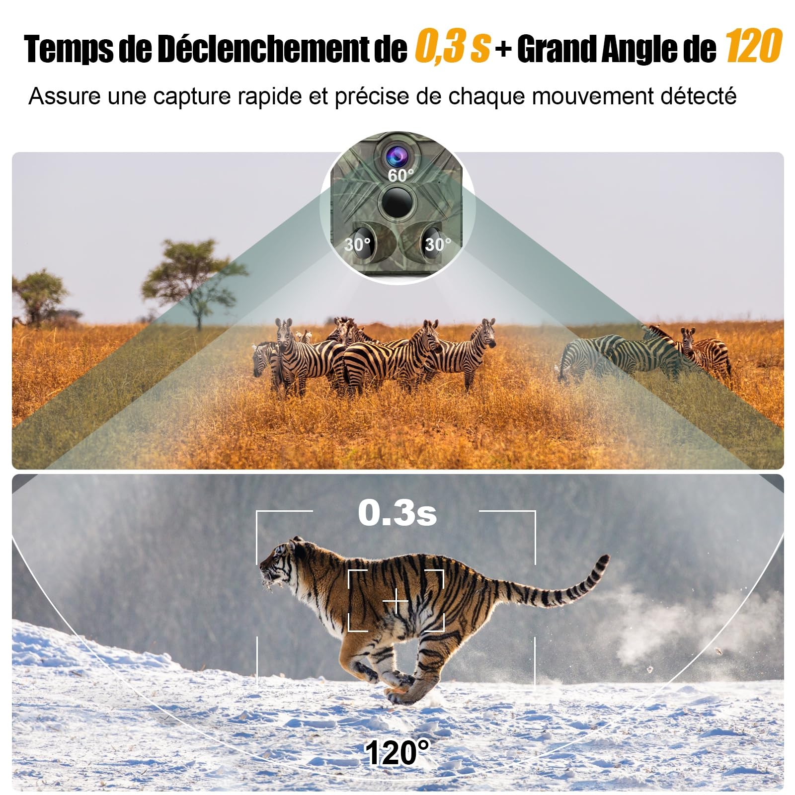 Caméra de Chasse 2.7K, 58MP Camera Chasse Infrarouge avec 32GB Carte, Piege Photographique 120 ° Angle Vision Nocturne Animaux, Caméra de Surveillance Camera Suiveuse Exterieur Traque IR Caméra