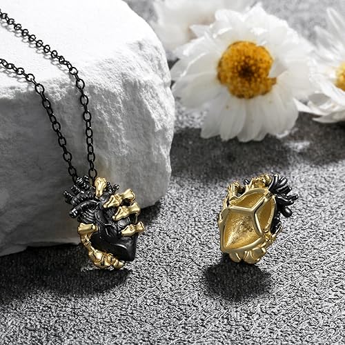 Vista 3 de AIEGNOS Collar de corazón anatómico para hombres y mujeres, plata de ley 925, negro, gótico, corazón anatómico, regalo de joyería para parejas