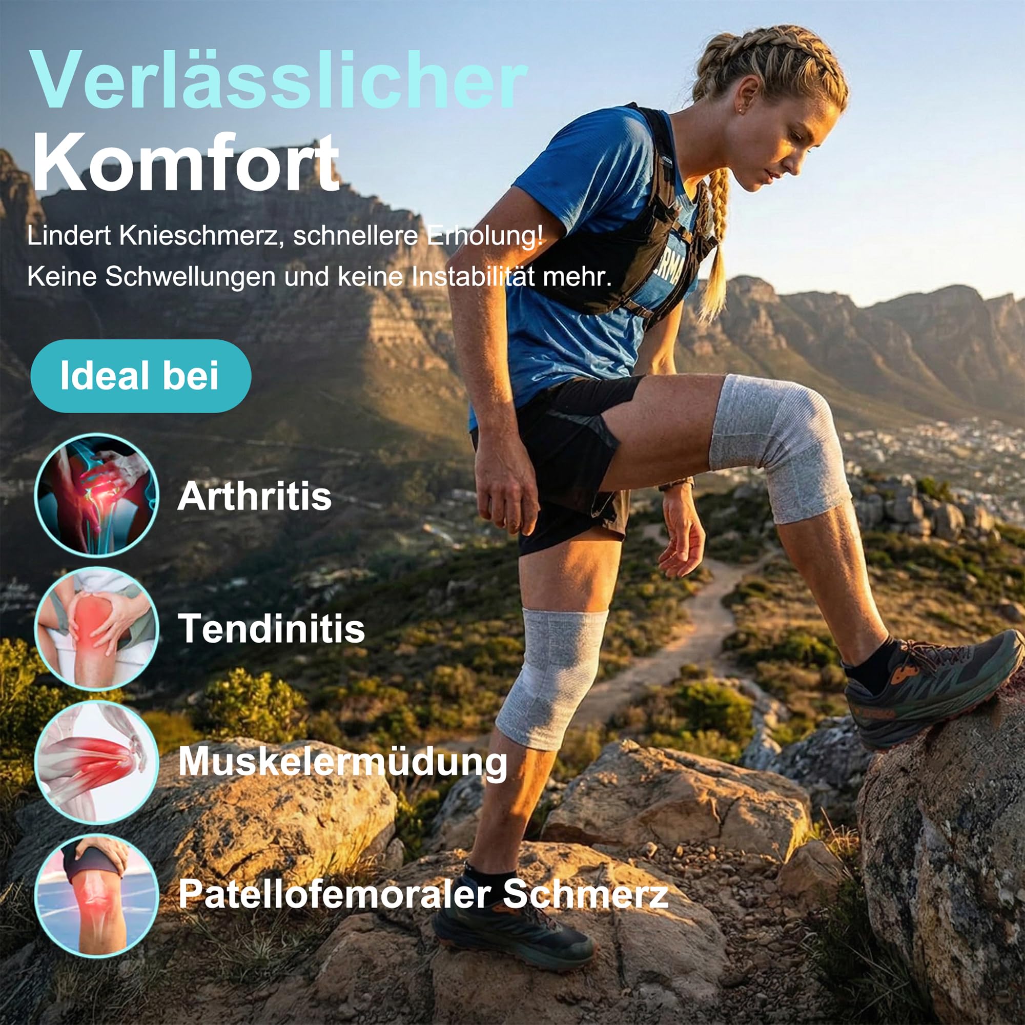 Bioaktiv Bambus Kniebandage 1 Paar, Atmungsaktiv & Elastisch mit Kompression, Kniebandagen Damen & Herren für Sport, orthotal Fitness, Laufen, Joggen, Gym & Alltag, Kniestütze rutschfest (XXL) - 5