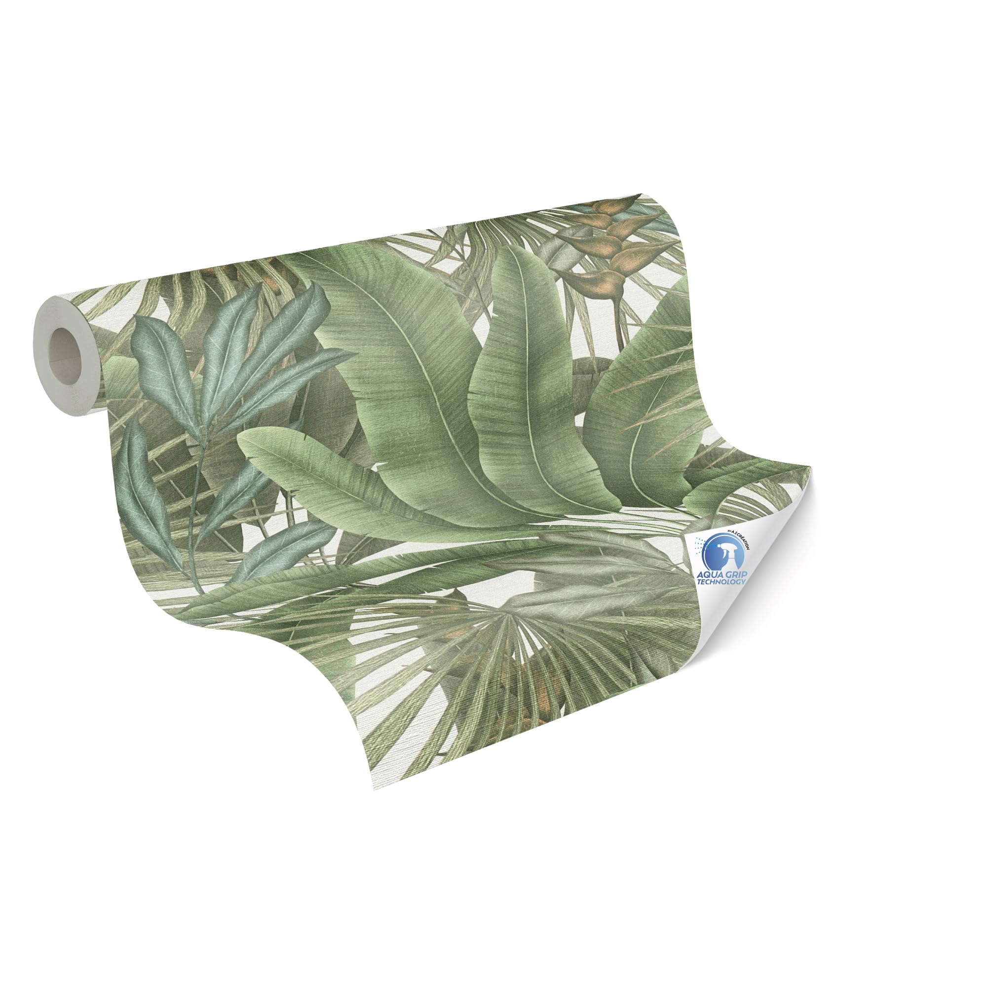 Livingwalls Wallpaper DESIGNDROP - precovered Non-Woven Wallpaper Jungle Look in Green, White - 10,05m x 0,53m - Floral Palm Leaf Wallpaper - 784511