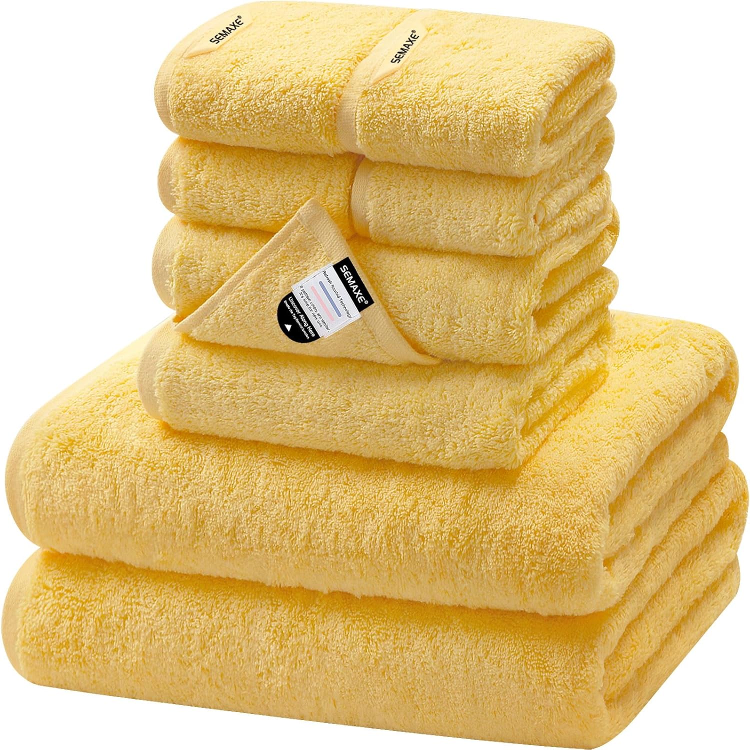 SEMAXE Yellow Bath Towel Set, 2 Luxury Bath Towels, 2 Hand Towels, 4