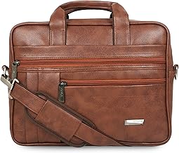 Zipline Office Faux Leather Laptop Bag for Men - Fits 14/15/15.6 inch Laptop/Tablet Messenger Bags for Mens (1-Tan Bag)