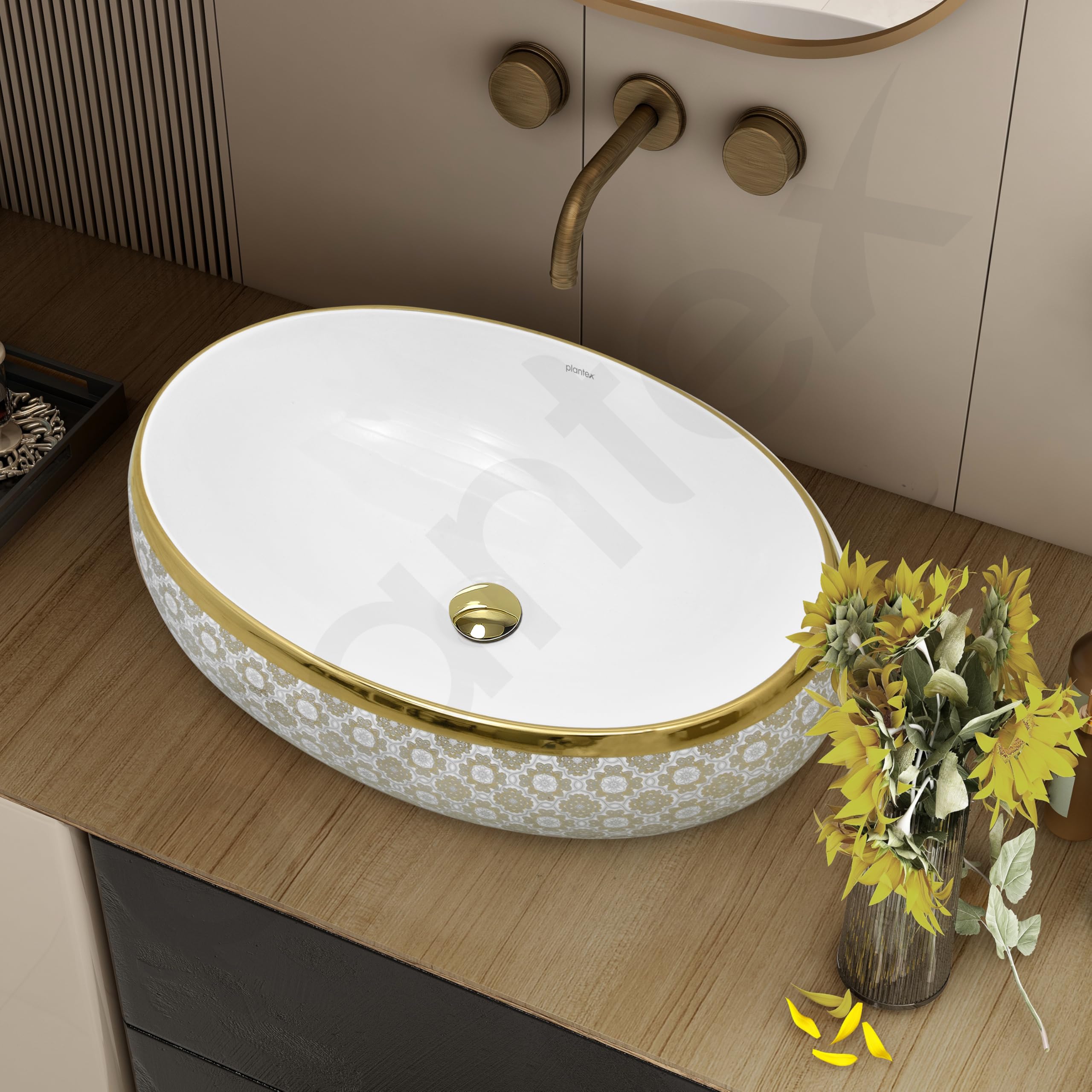 Plantex Ceramic Wash Basin - White & Gold -6 Plantex Ceramic Wash Basin - White & Gold -6