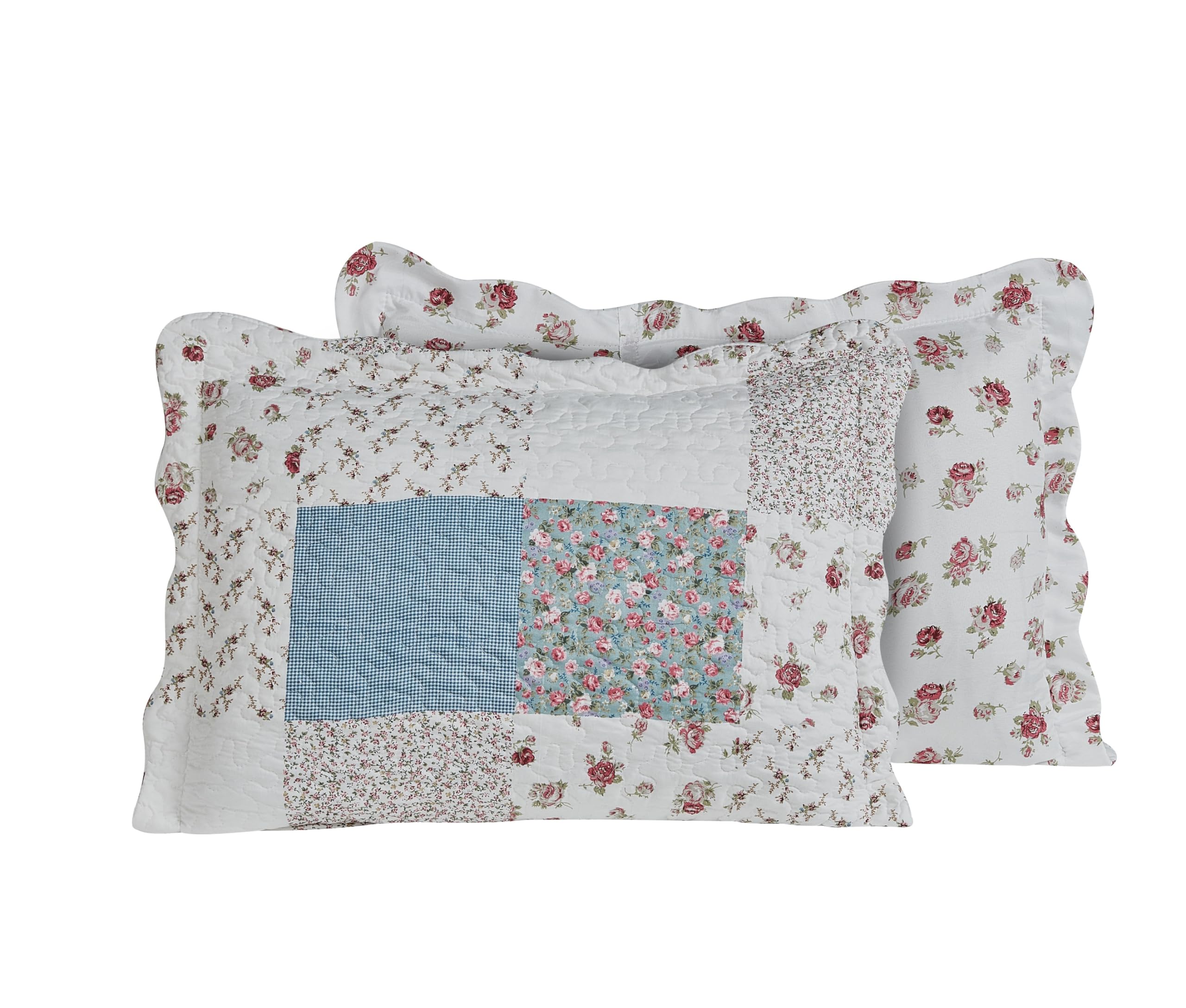 Brilliant Sunshine Copriletto Tradizionale Patchwork Rosa E Salvia - Set 3 Pezzi (Copriletto Matrimoniale 228x228 Cm + 2 Federe) - Reversibile E Leggero