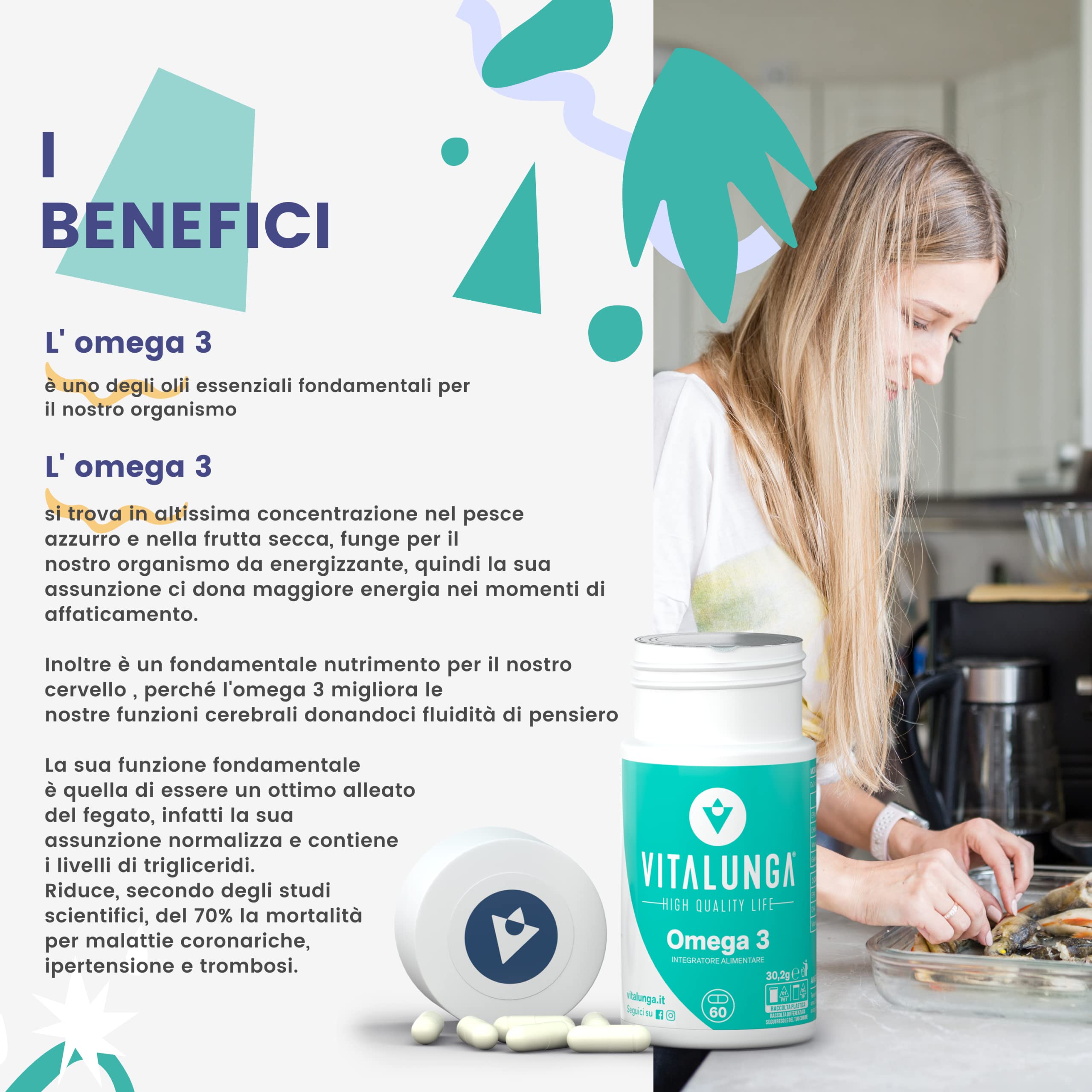 Omega 3 Ad Altissimo Dosaggio 900 mg Di EPA e DHA Forma Attiva Dell’Olio Di Pesce E 9 Mg Di Vitamina E 60 Capsule Naturali Di Acidi Grassi Essenziali Omega 3 Puro Made In Italy Vitalunga
