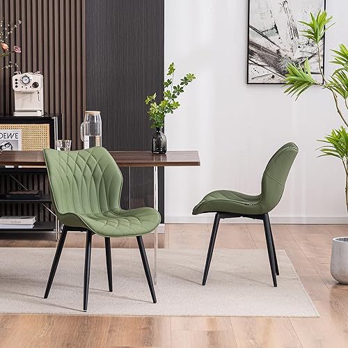Miniatura 9 de YOUNIKE Juego de 2 sillas de comedor tapizadas de piel sintética para cocina, comedor, modernas de mediados de siglo, sillas auxiliares con respaldo