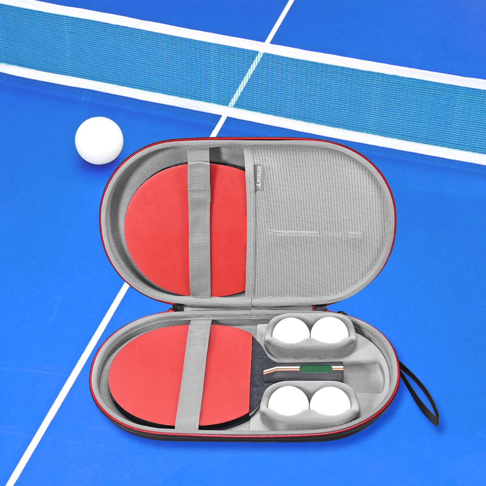 RLSOCO Custodia per racchette da ping pong e racchette da ping pong, adatta per 2 raie e 4 palline, colore nero (solo custodia)