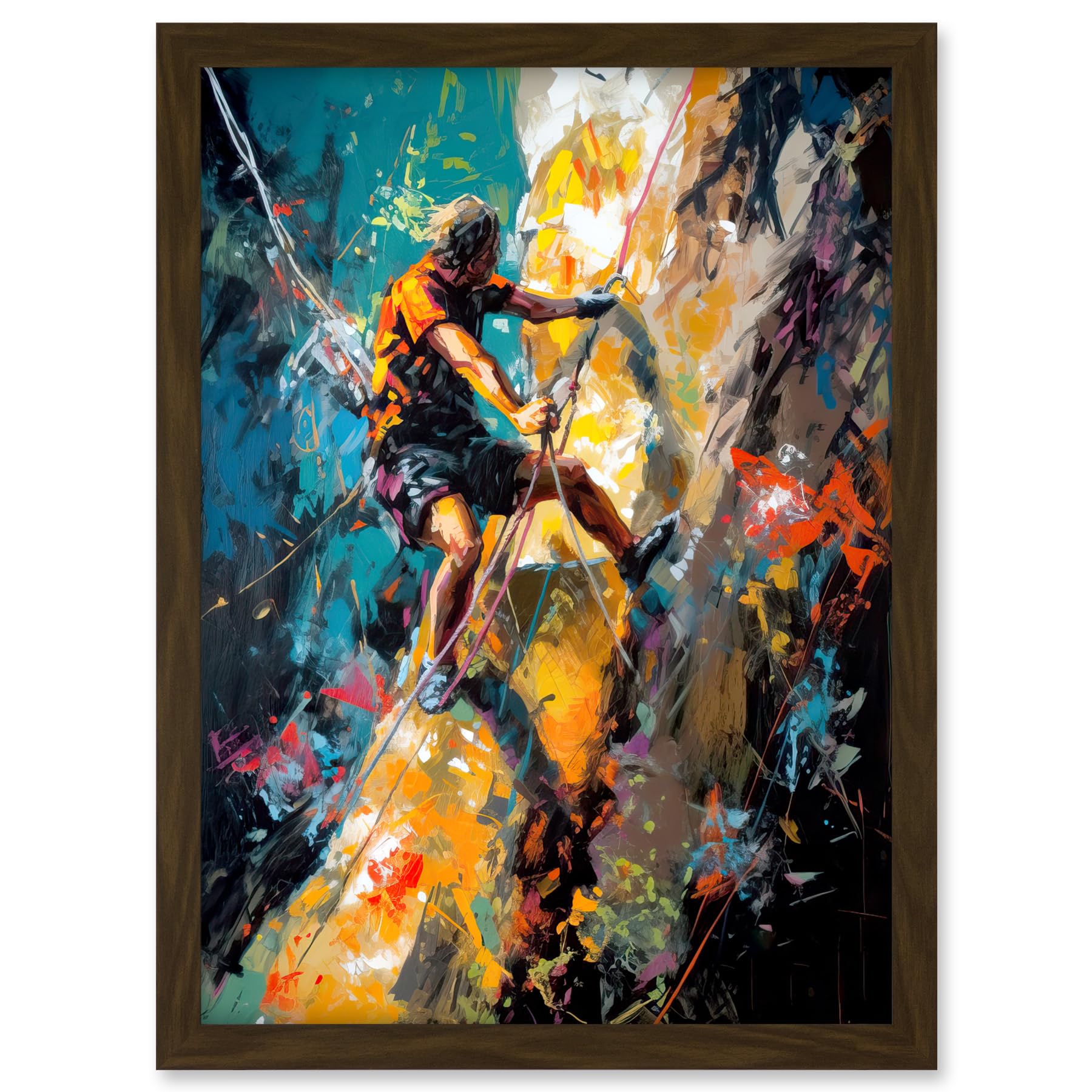 Artery8 Rock Climber Climbing Multicoloured Mountain Cliff Artwork Framed A3 Wall Art Print