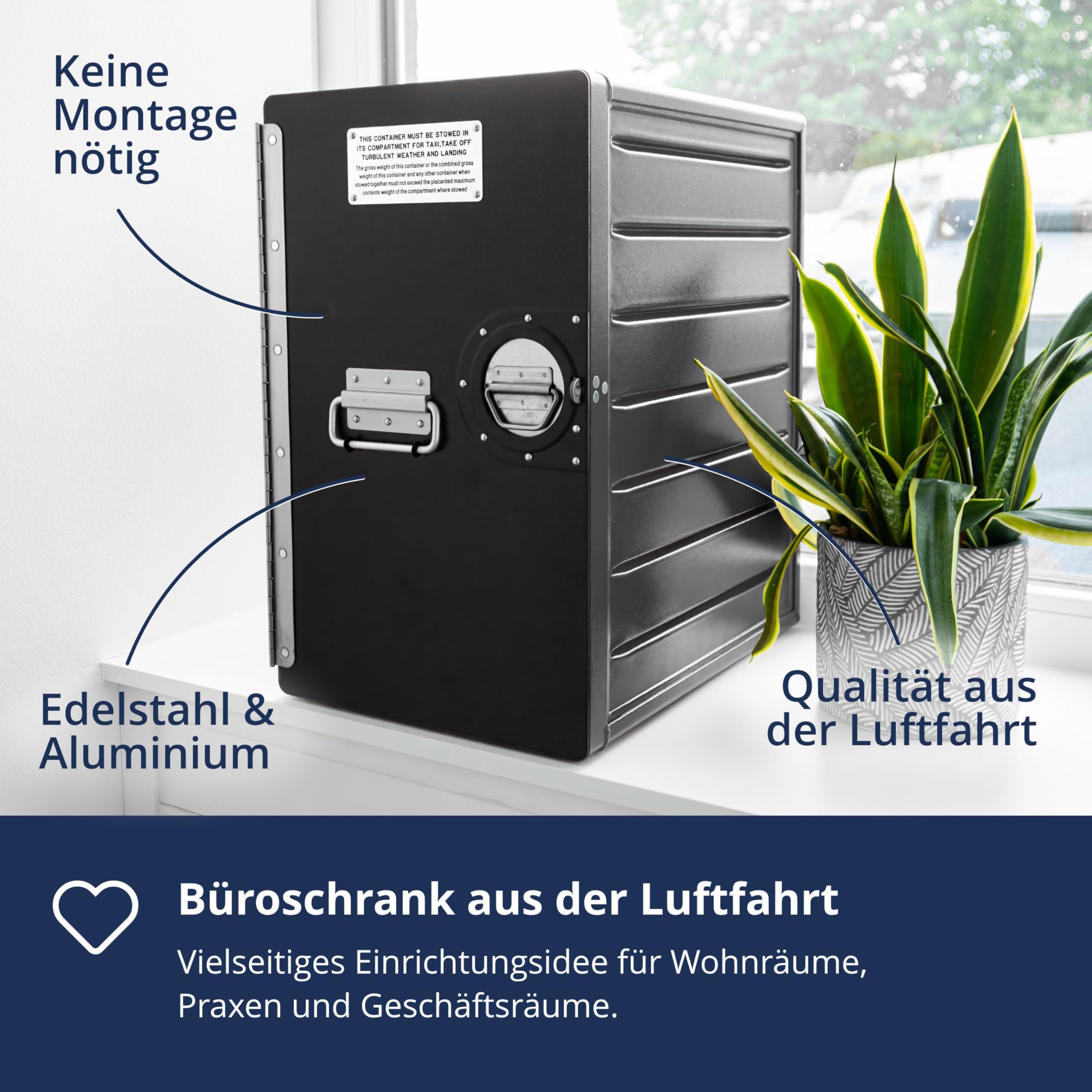 Büroschrank abschliessbar, Aktenschrank klein, Schubladenschrank, Lagerschrank, Druckertisch, Büro & Homeoffice, vormontiert, 47,4 x 29,5 x 40,7, Bord Box XL, Schwarz, Stauraum 1